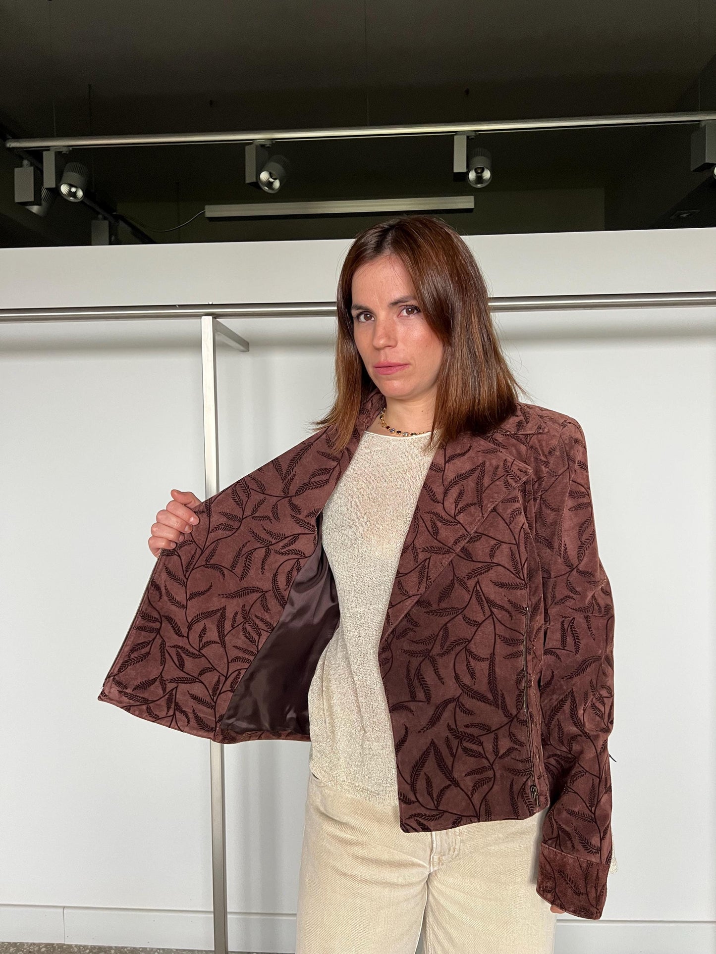 Brocade Suede Lamb Leather Blazer - Handmade In Greece