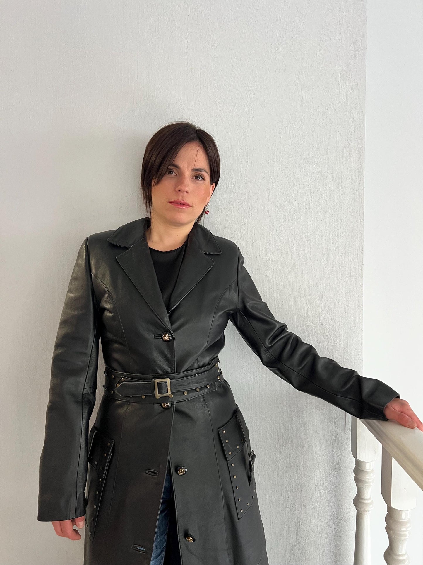 Handmade Nappa Leather Coat: Full Length Black Belted Overcoat