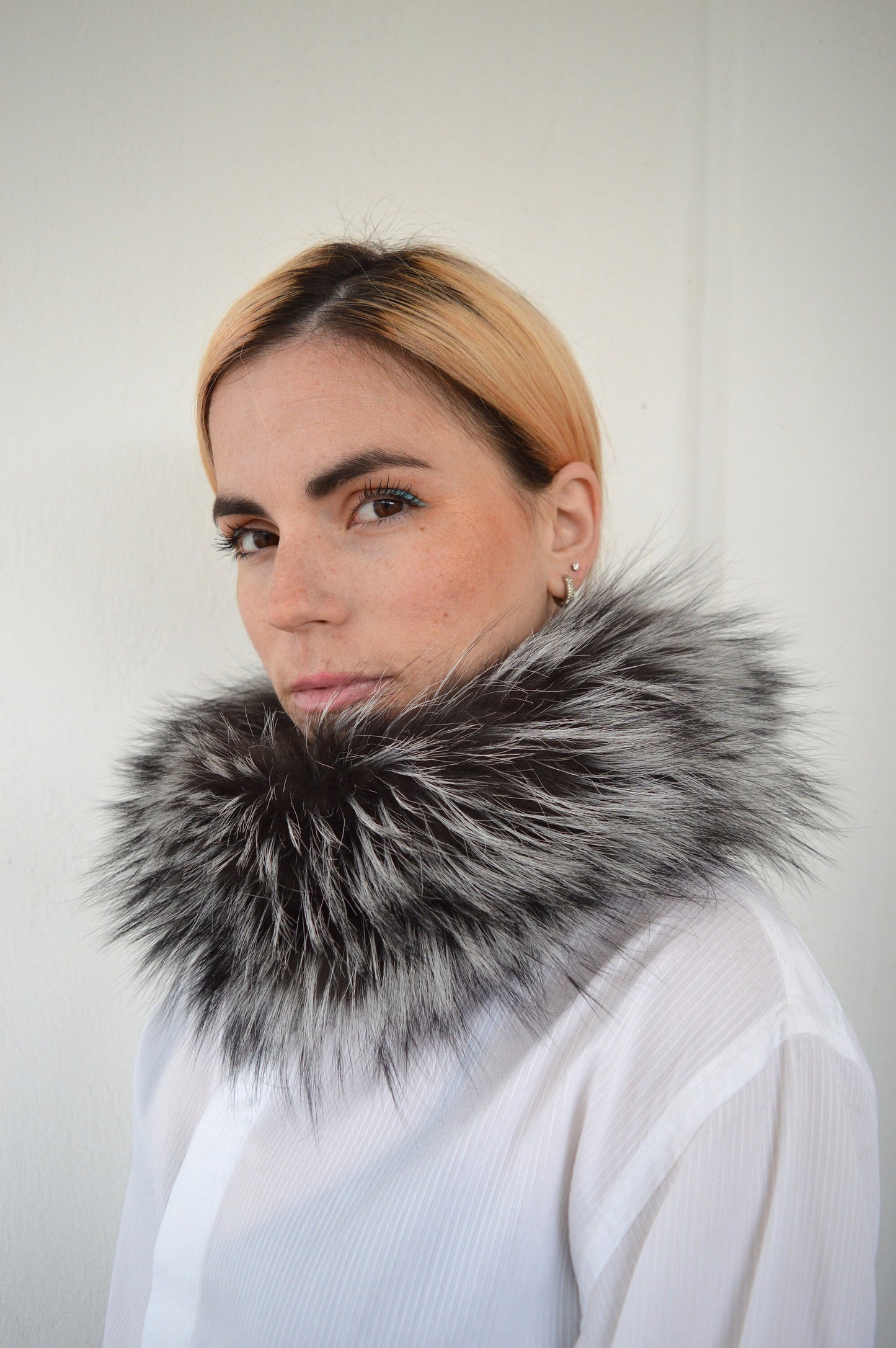 Real Fox Fur Headband Collar: Elastic Winter Loop Scarf