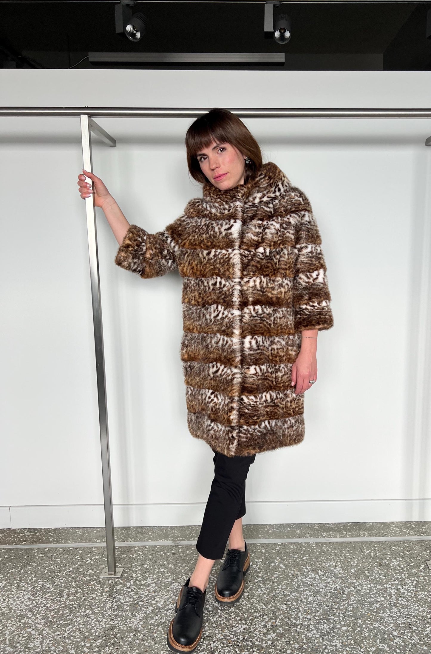 Leopard Print Rabbit Fur Coat: Reversible Dyed Jacket, Medium