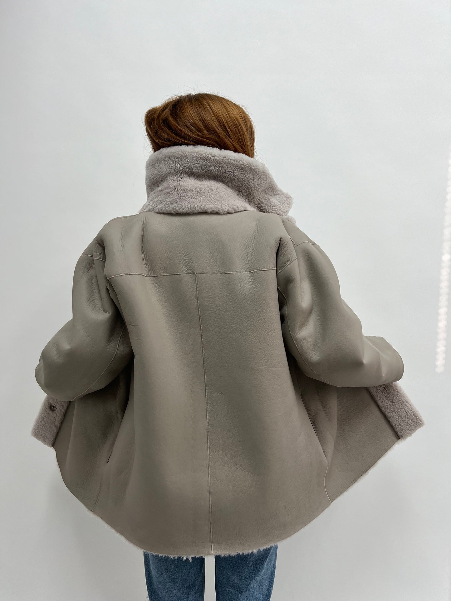 Handmade Sheepskin Shearling Jacket: Grey Nappa Fur Overshirt