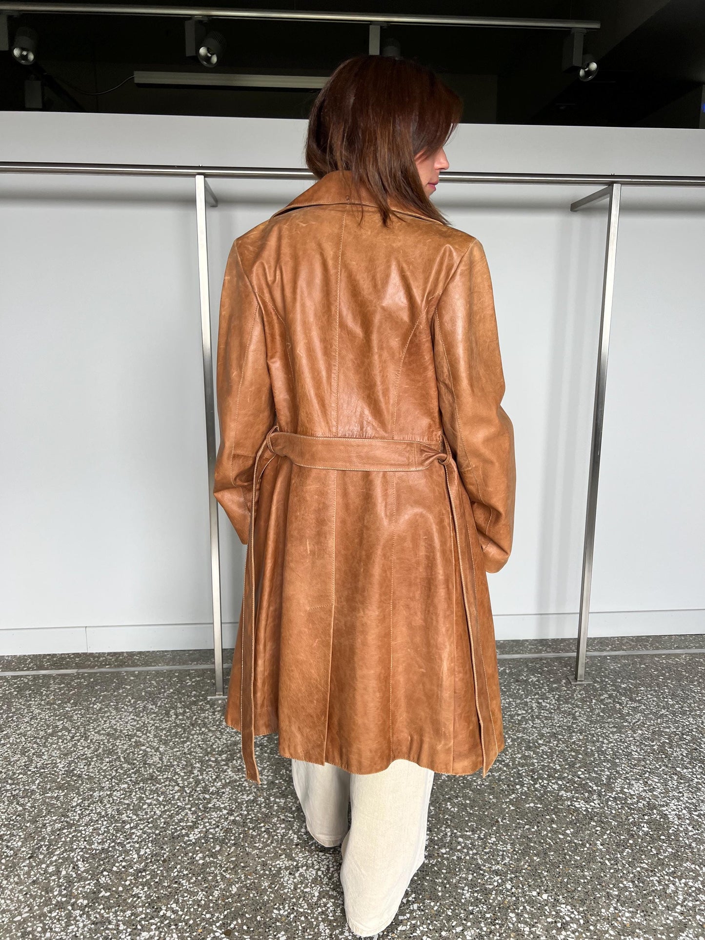 Handmade Whiskey Distressed Leather Coat, Tan Brown Fur Collar