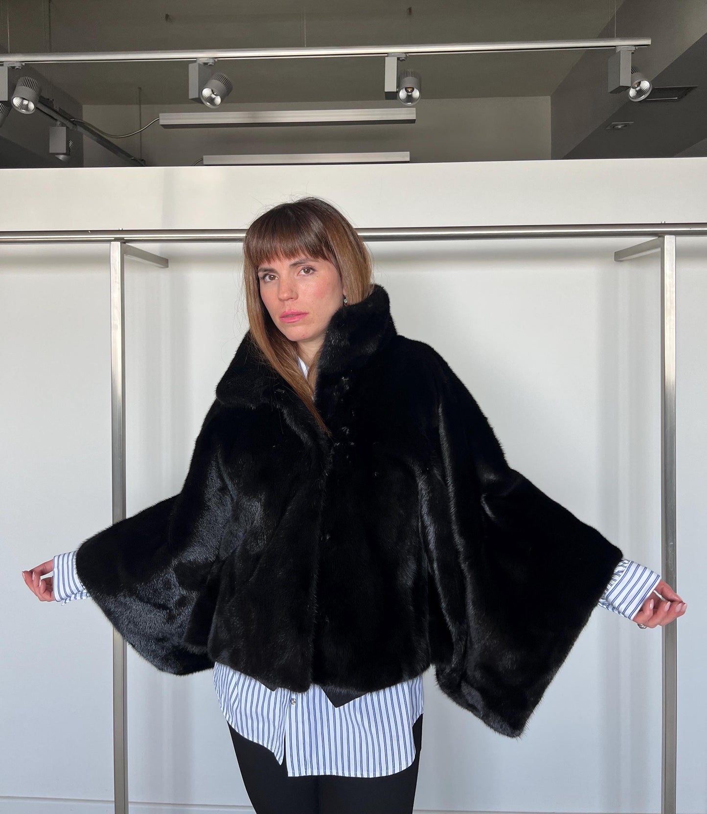 Black Mink Fur Bolero Jacket - Saga Mink Collar - Handmade