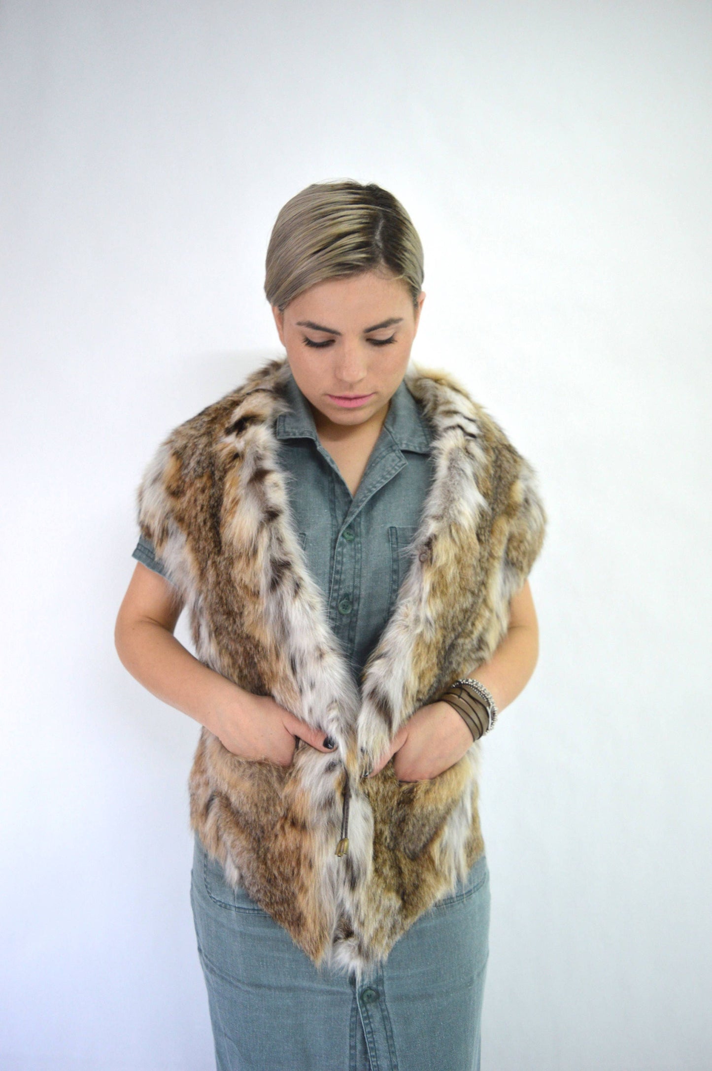 Gris Fox Fur Stole - Real Fur Bolero Shawl - Size 8-10