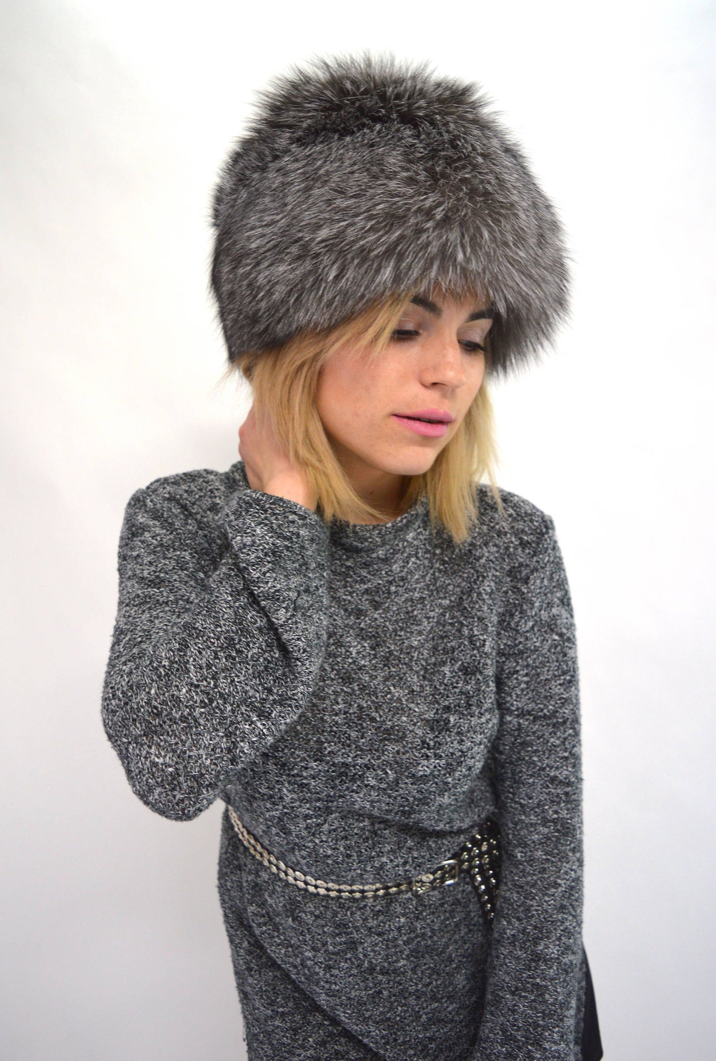 Handmade Silver Fox Fur Cossack Hat, Winter Fur Cap