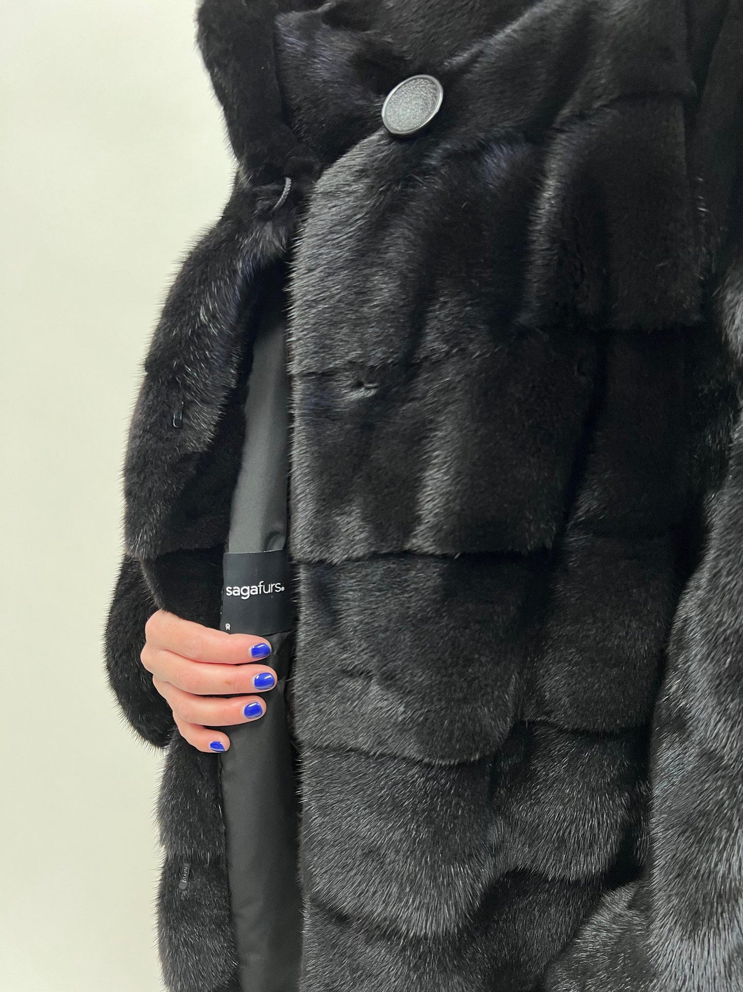 Saga Mink Fur Coat: Black Horizontal Collar Jacket