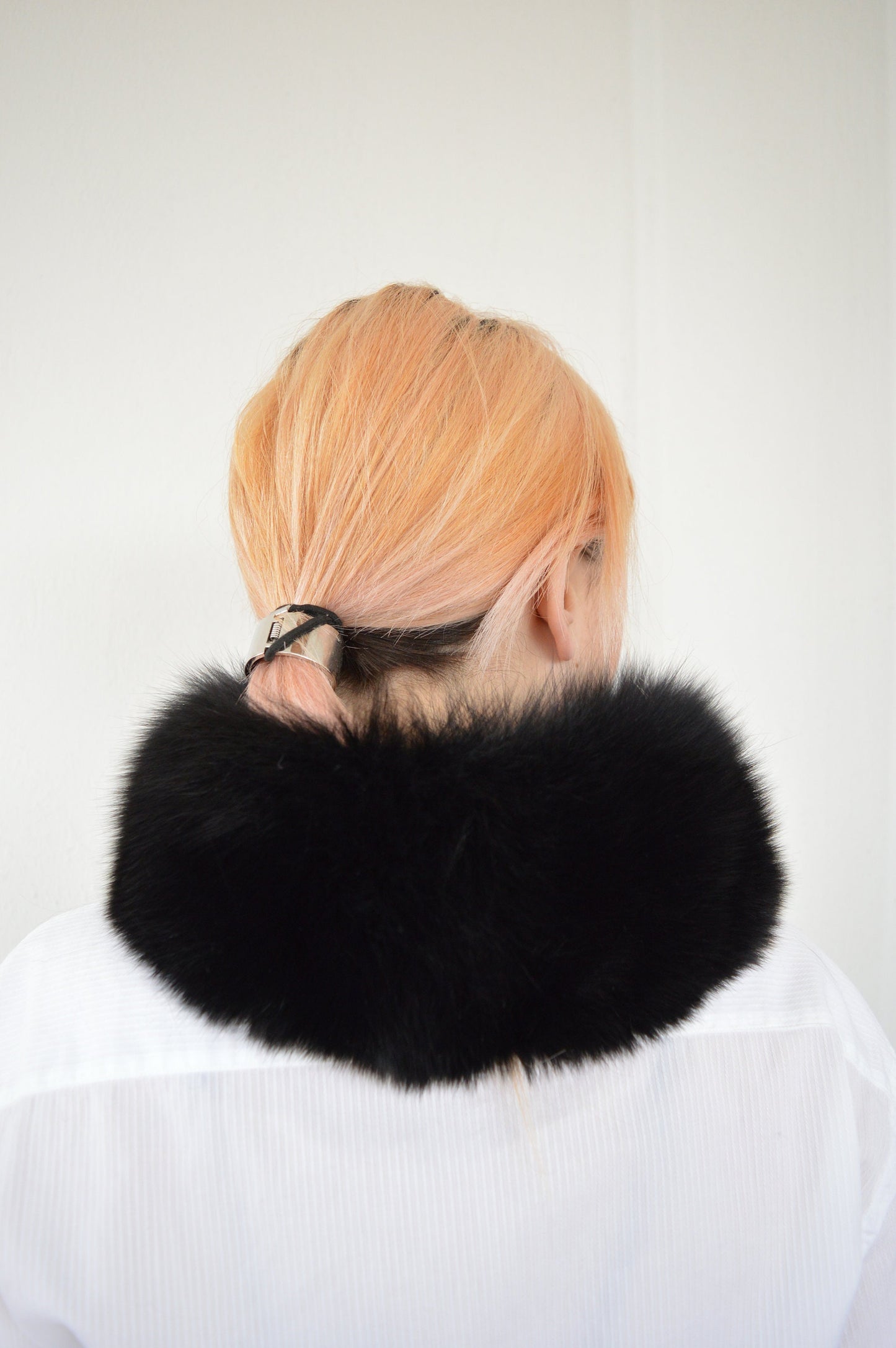 Real Black Fox Fur Headband Collar, Winter Loop Scarf