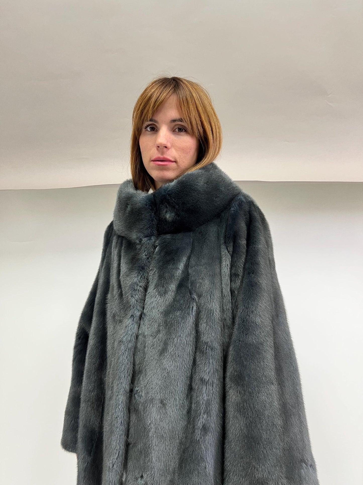 Saga Quality Petrol Mink Fur Jacket: Edgy Stand Up Collar
