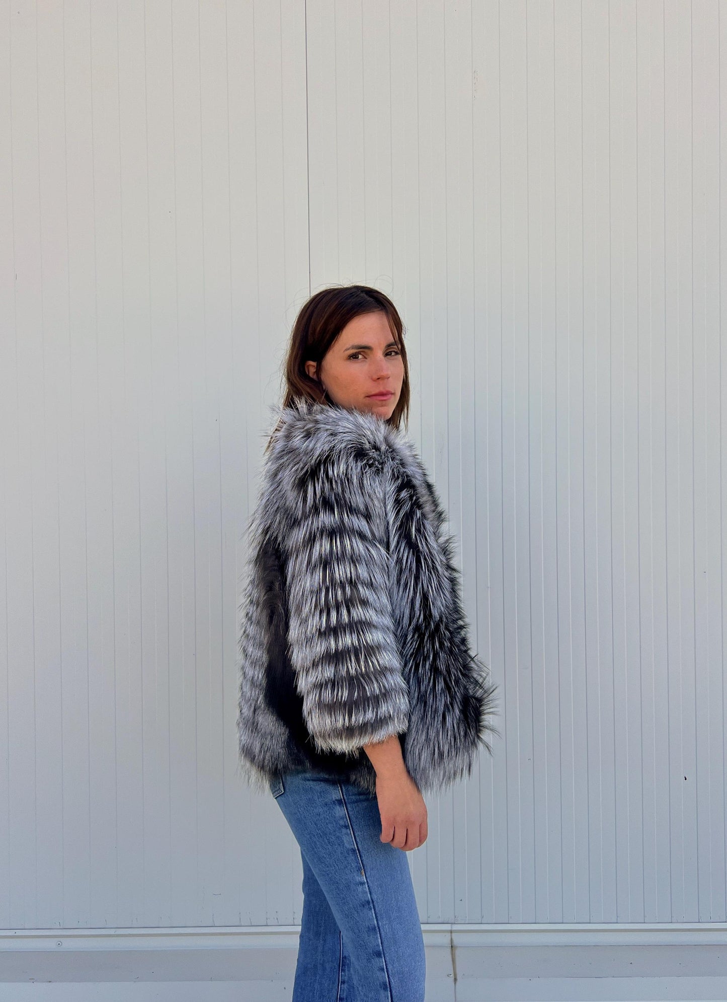 Handmade Grey Fox Fur Jacket: Lightweight, Everyday Fluffy Coat