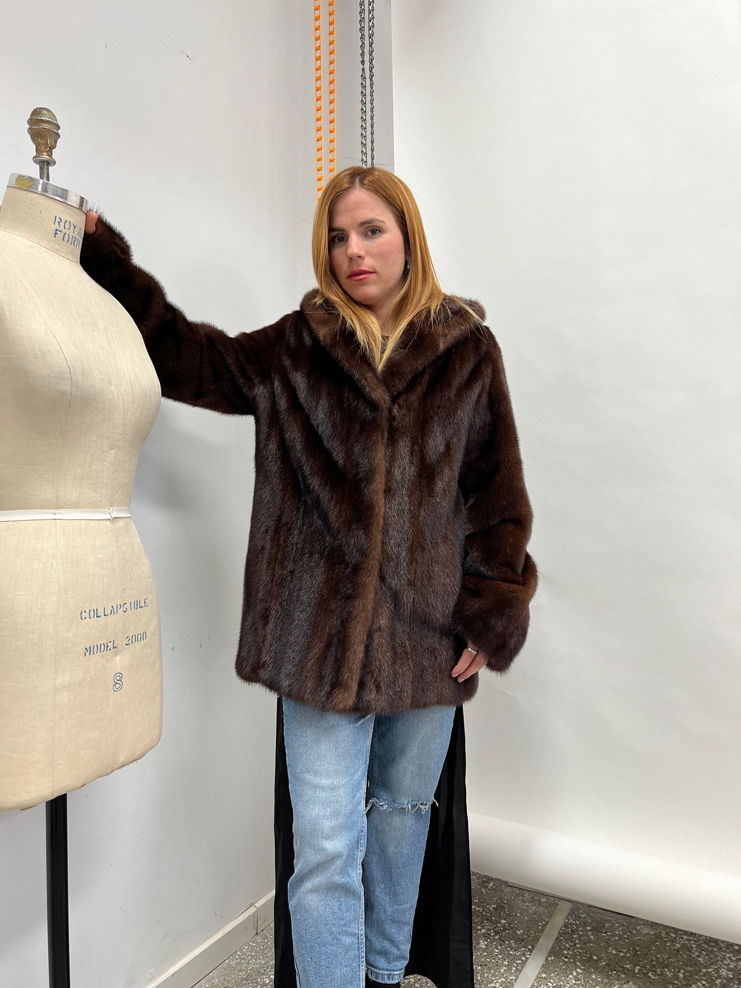 Mahogany Brown Mink Hooded Jacket - Handmade in Greece