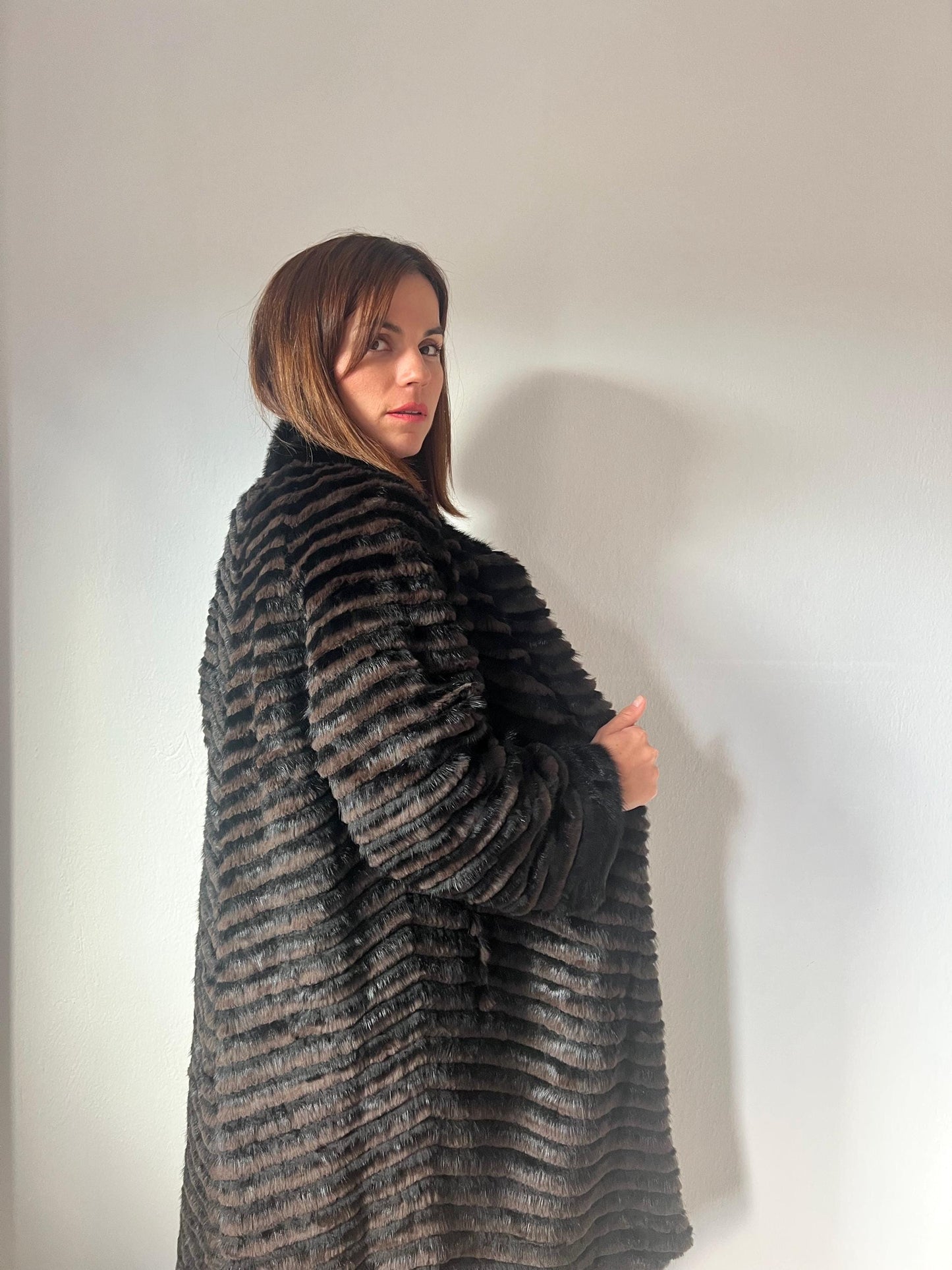 Handwoven Mink Fur Coat - Wool Lined Jacket