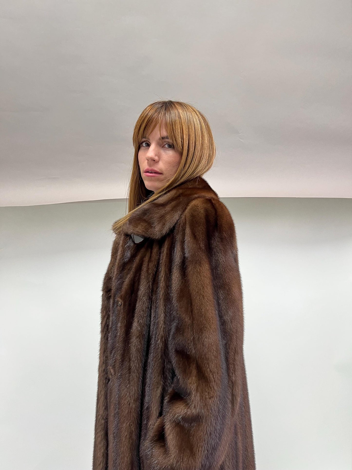 Demi Buff Mink Fur Coat: Long Collared Stroller, Handmade in Greece