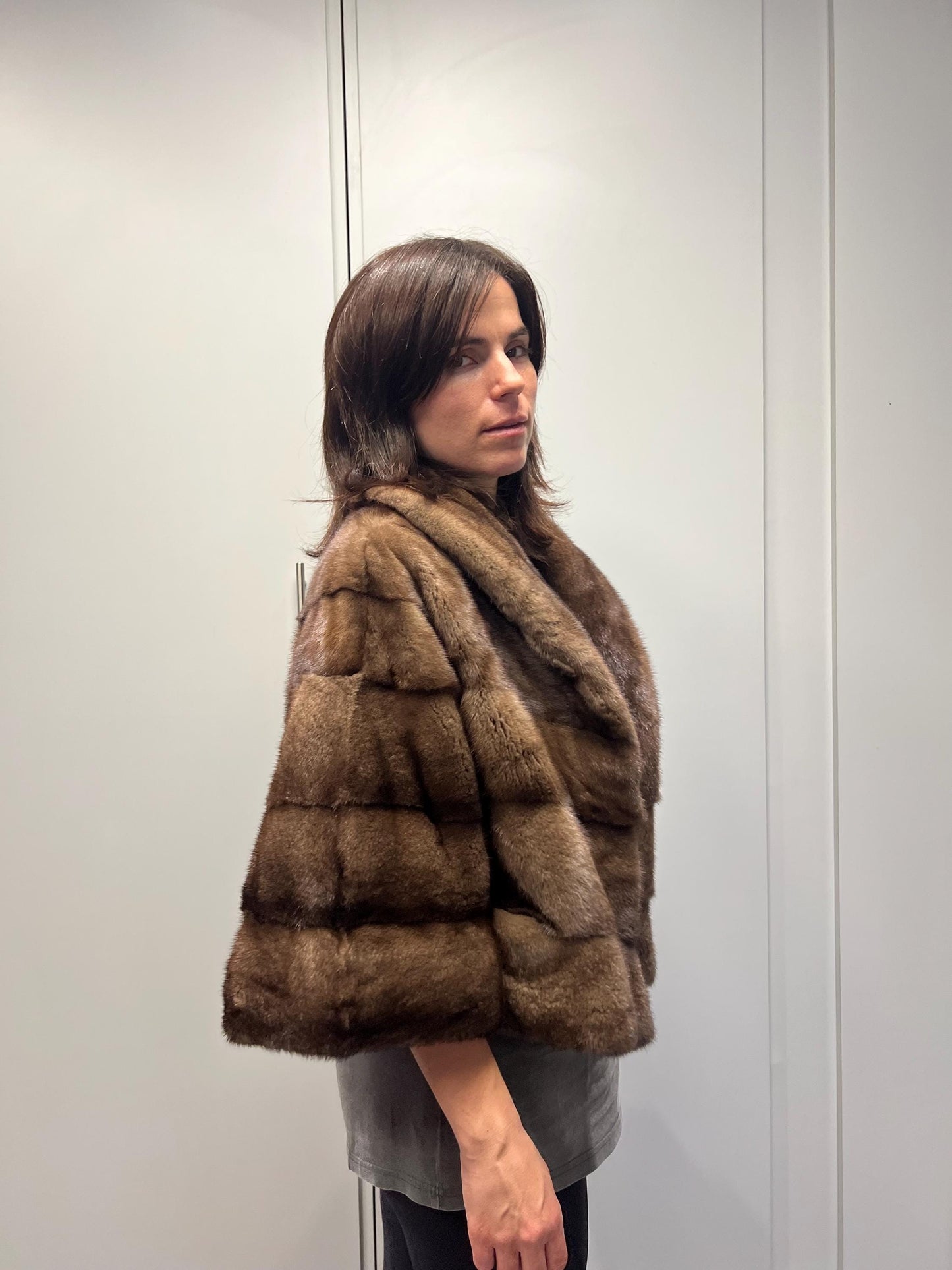 Brown cape Mink Fur Jacket: Handmade Saga Mink Coat