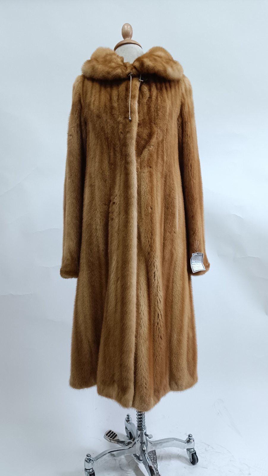Demi Buff Mink Fur Coat: Long Collared Stroller, Handmade in Greece