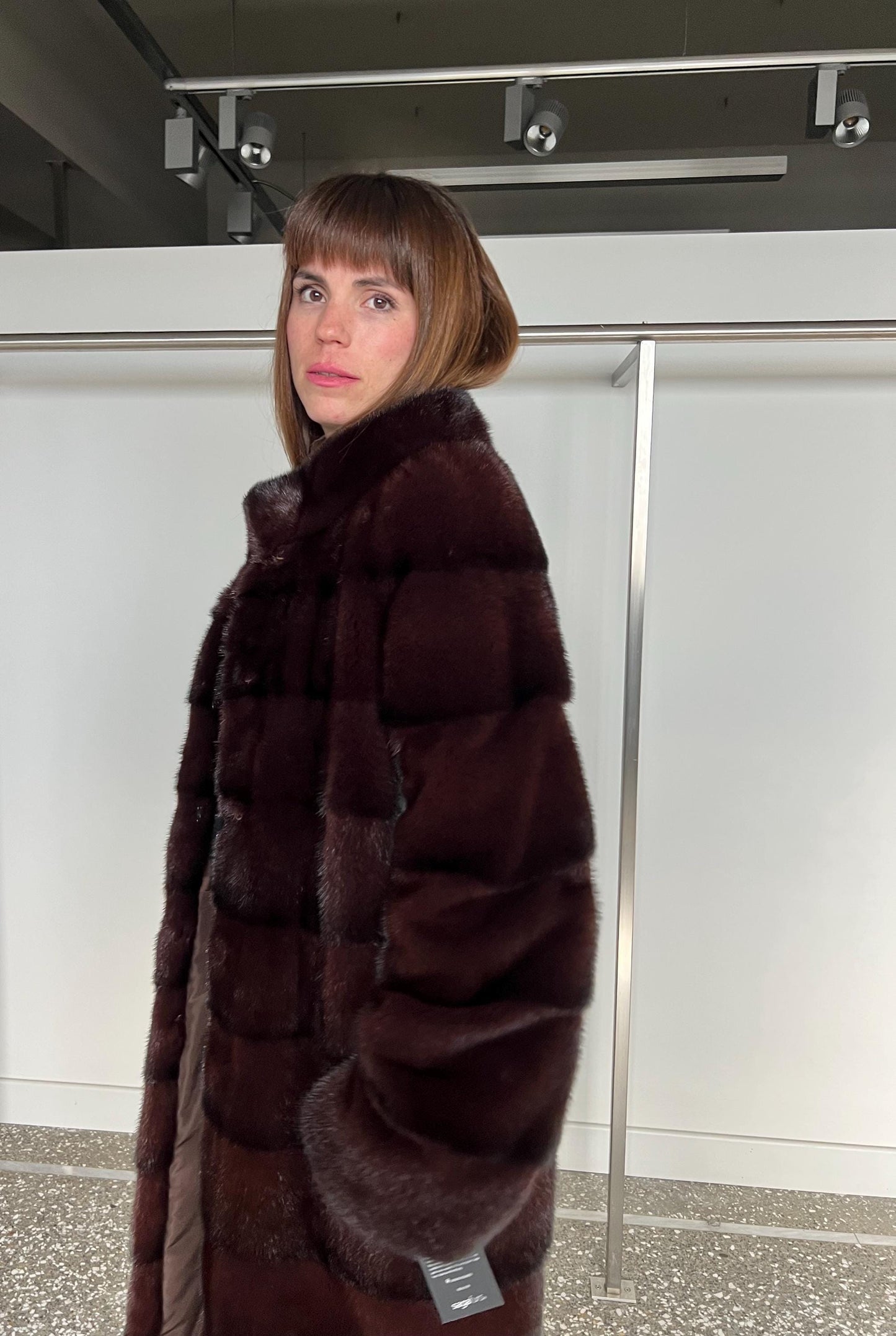Burgundy Mink Fur Coat - Saga Quality, Edgy Stand Up Collar