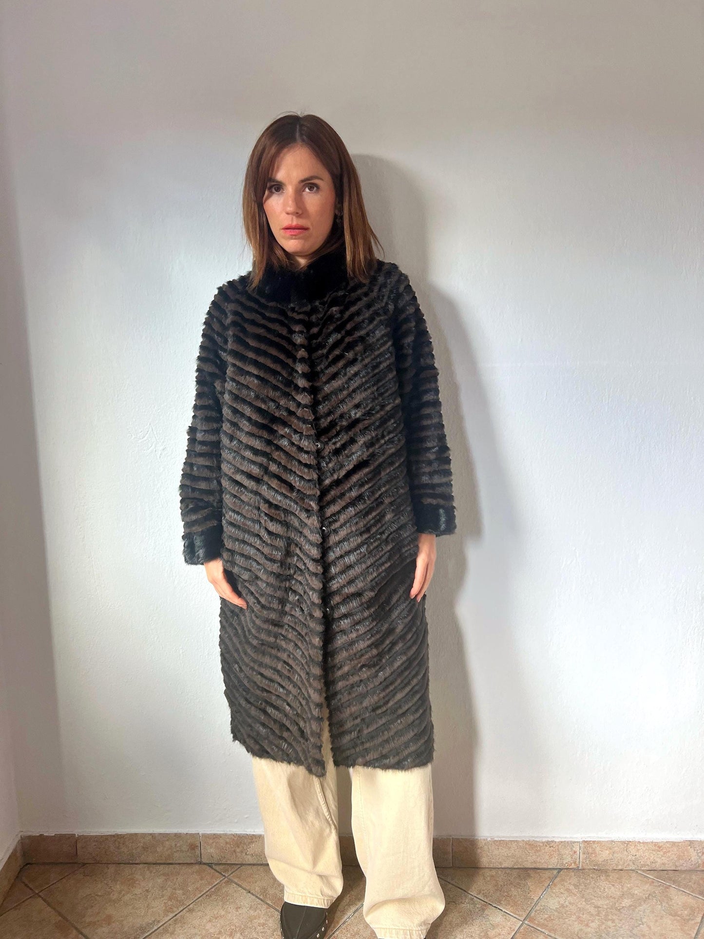 Handwoven Mink Fur Coat - Wool Lined Jacket