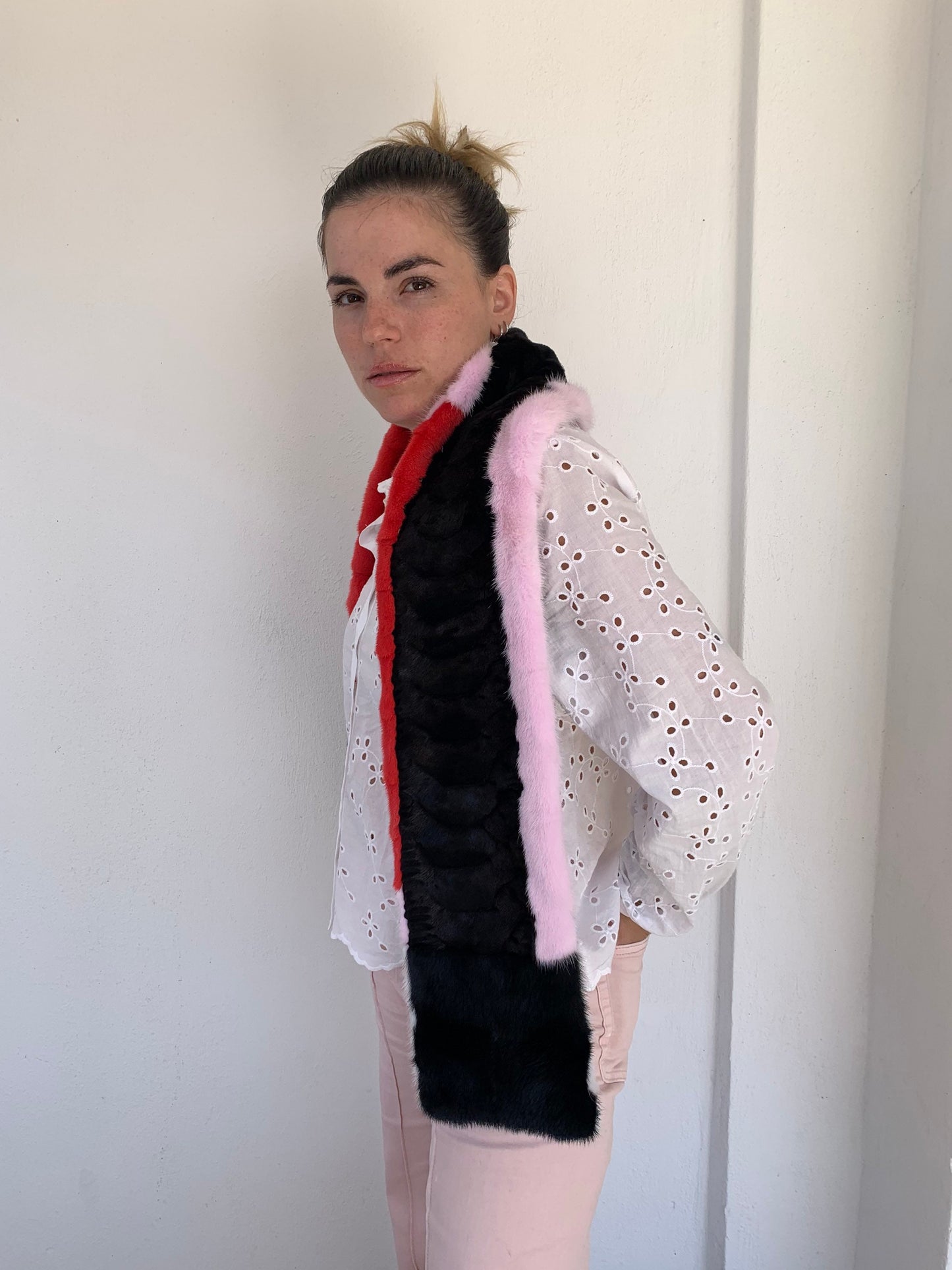 Multicolored Mink Fur Scarf: Genuine Long Fur Stole