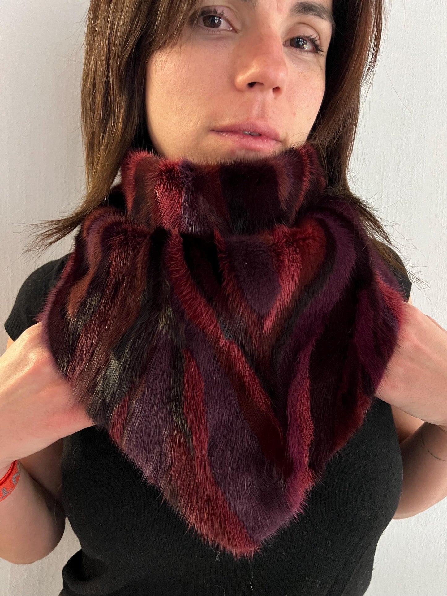 Burgundy Mink Fur Handkerchief, Lined Fur Accessory