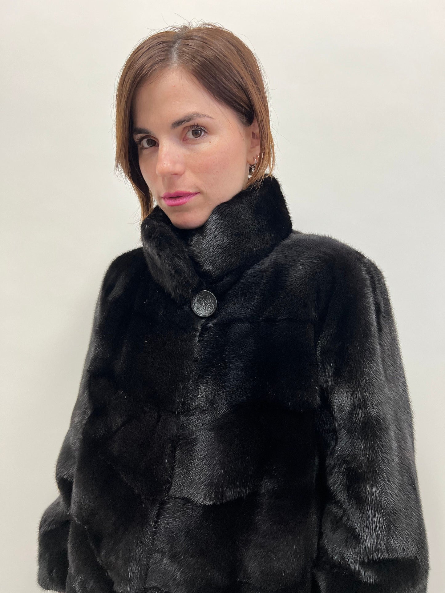 Saga Mink Fur Coat: Black Horizontal Collar Jacket