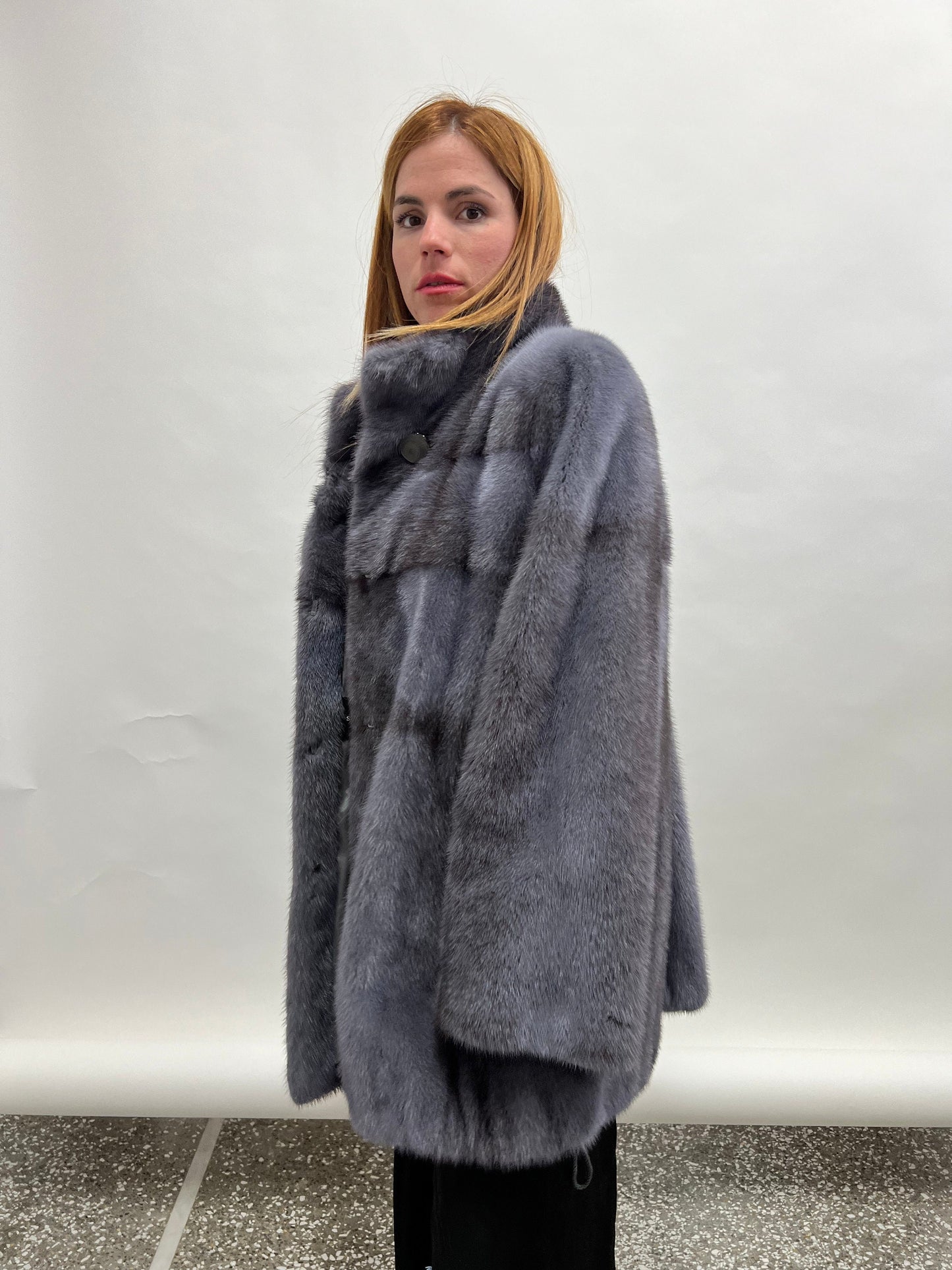 Grey Saga Mink Fur Jacket: Real Silver Cross Pelt, Handmade in Greece