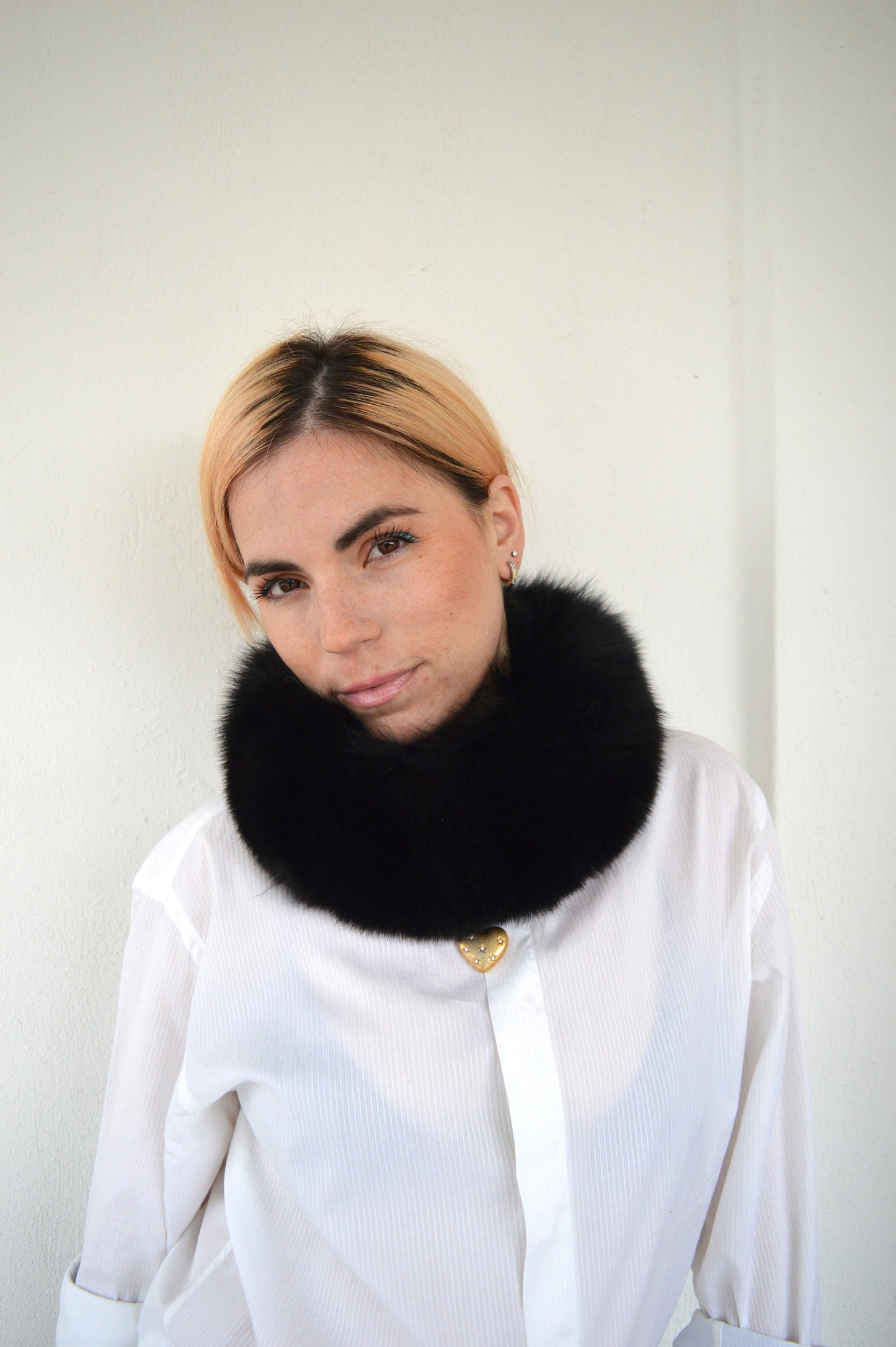 Real Black Fox Fur Headband Collar, Winter Loop Scarf