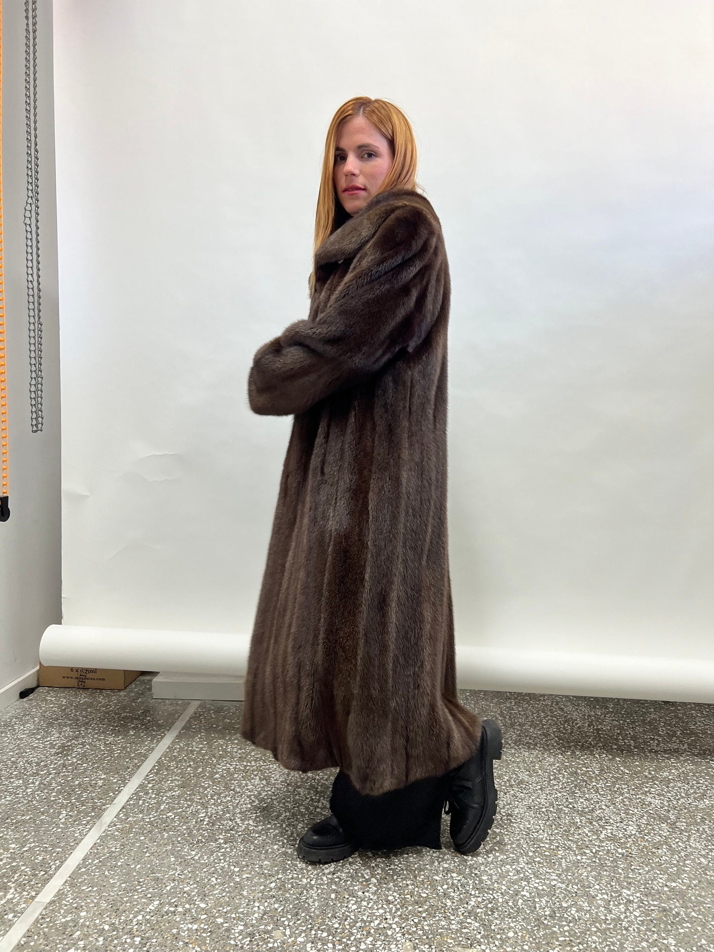 Handmade Brown Mink Fur Coat: Long Collared Stroller, Size Small