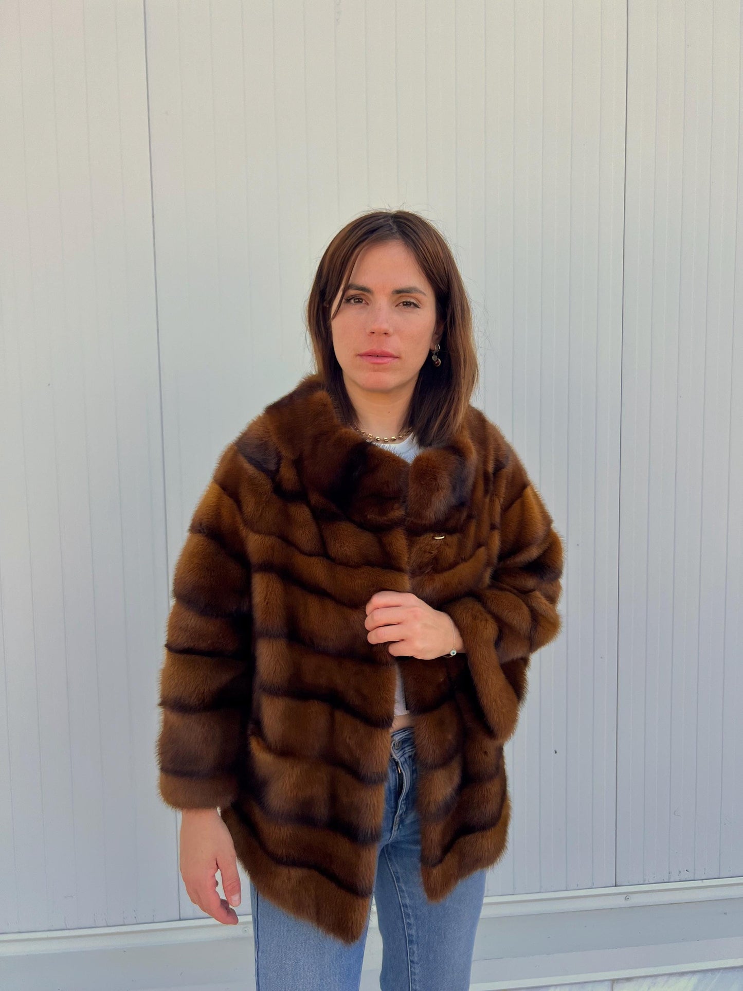 Golden Mink Fur Coat: Saga Lavish Full Skin Jacket, Size Medium