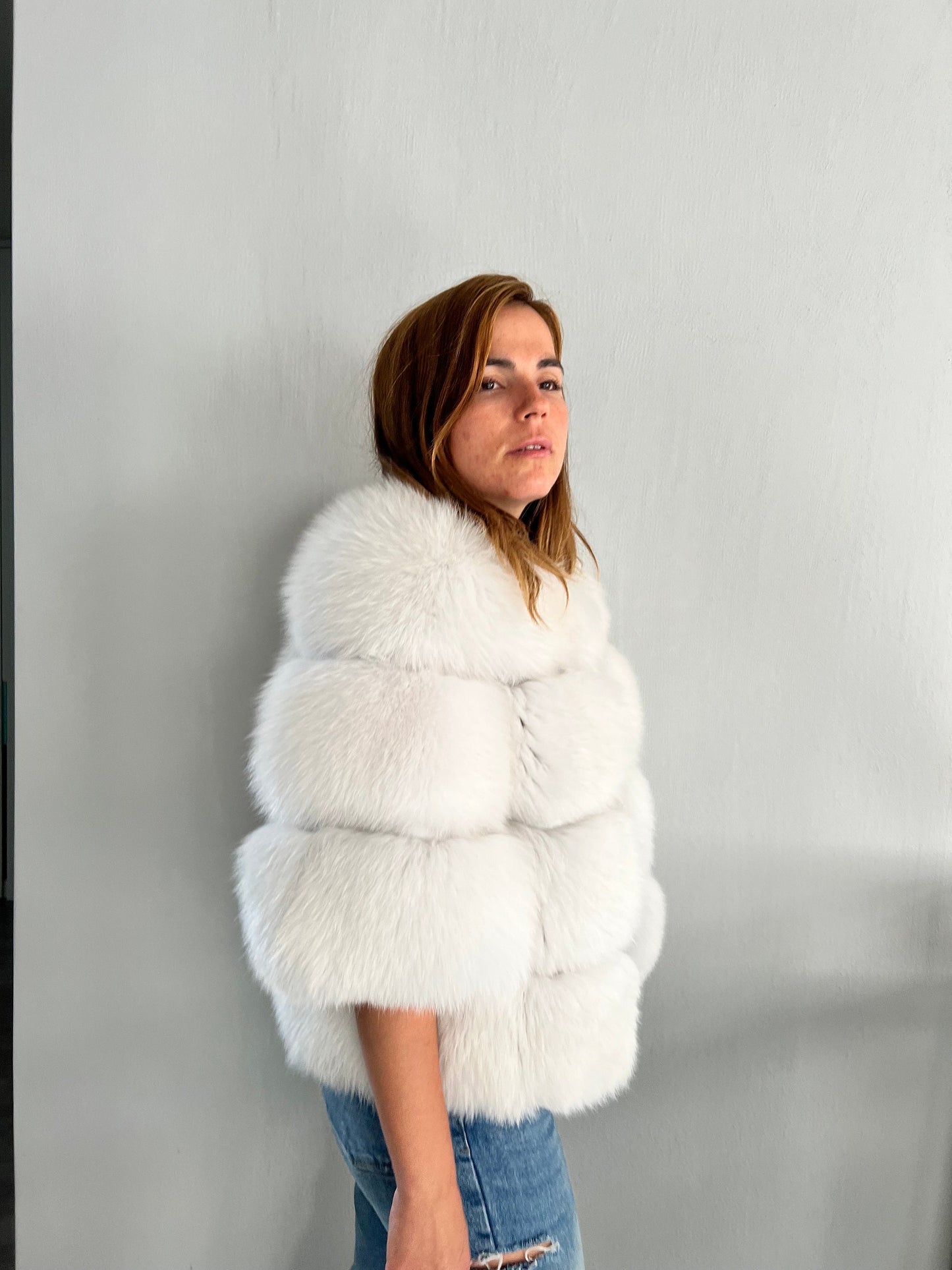 Handmade White Fox Fur Bolero Jacket - Bridal Stole size Small