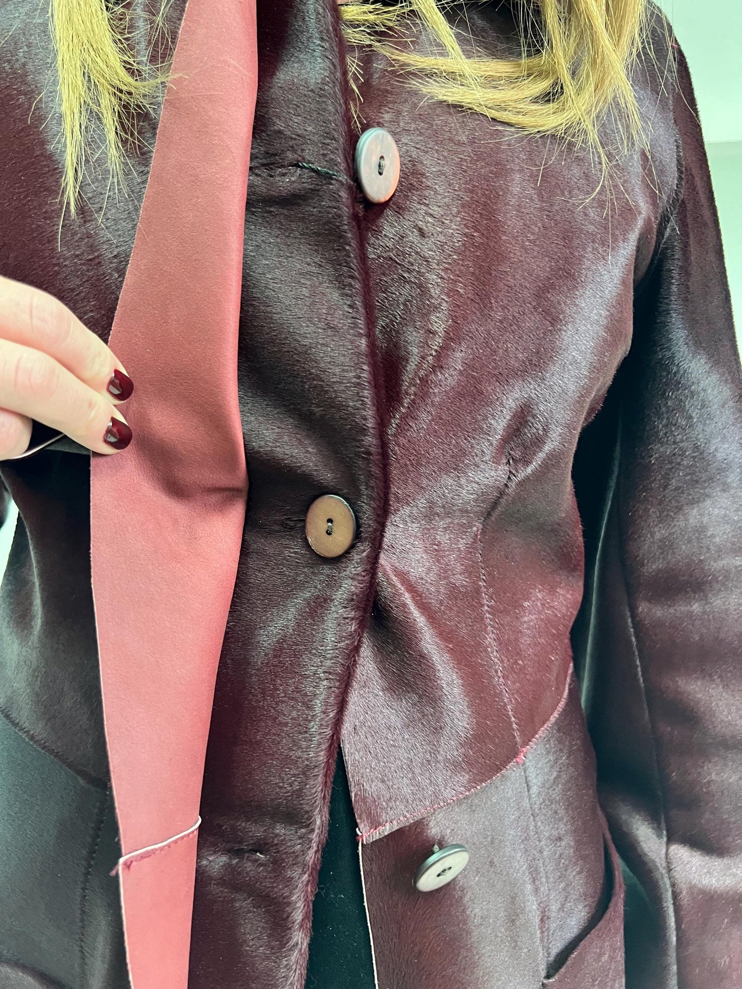 Burgundy Hair-On Leather Coat: Handmade Cavallino Calf Jacket