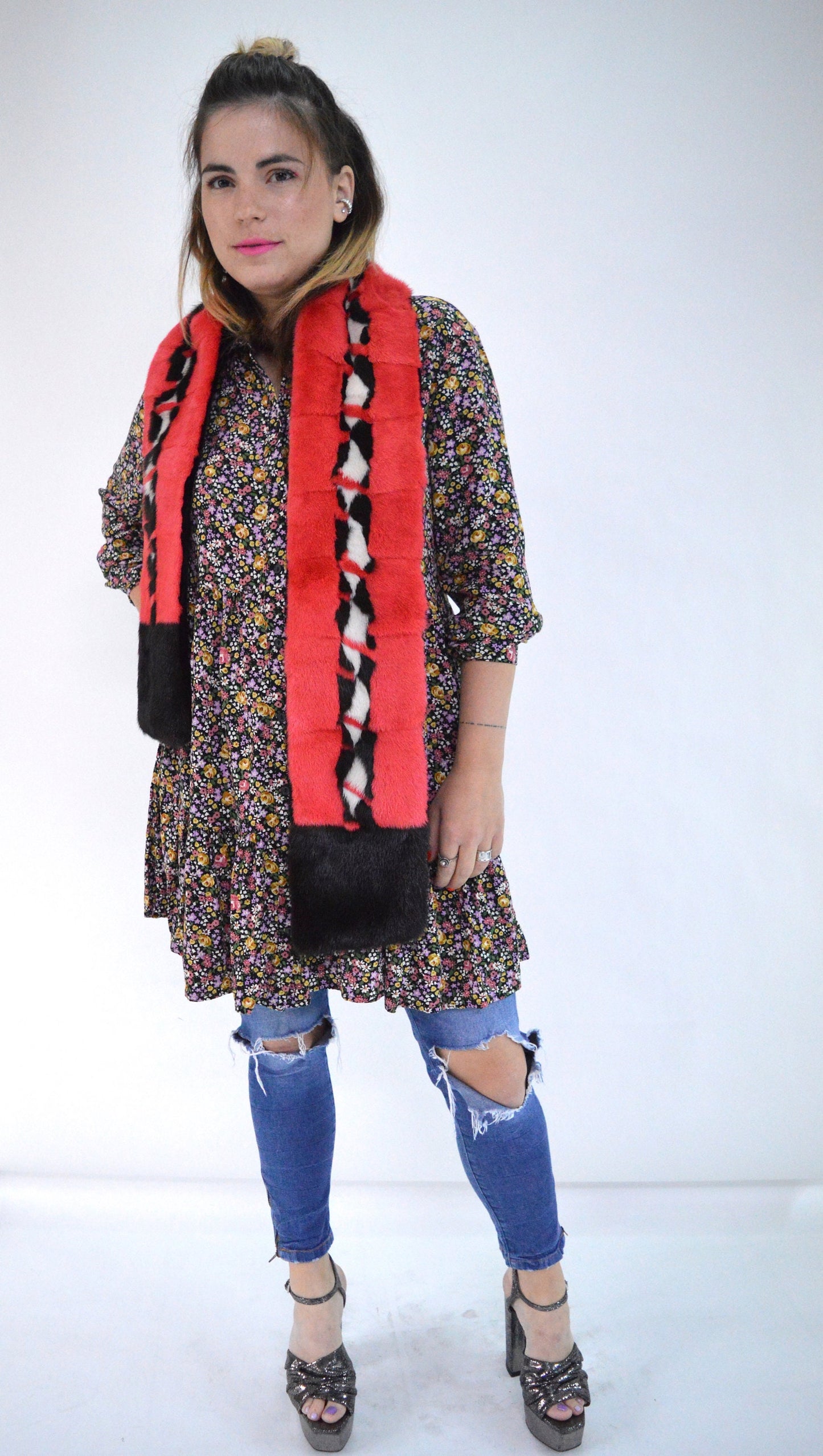 Multicolour Mink Fur Scarf: Handmade Neck Warmer Loop