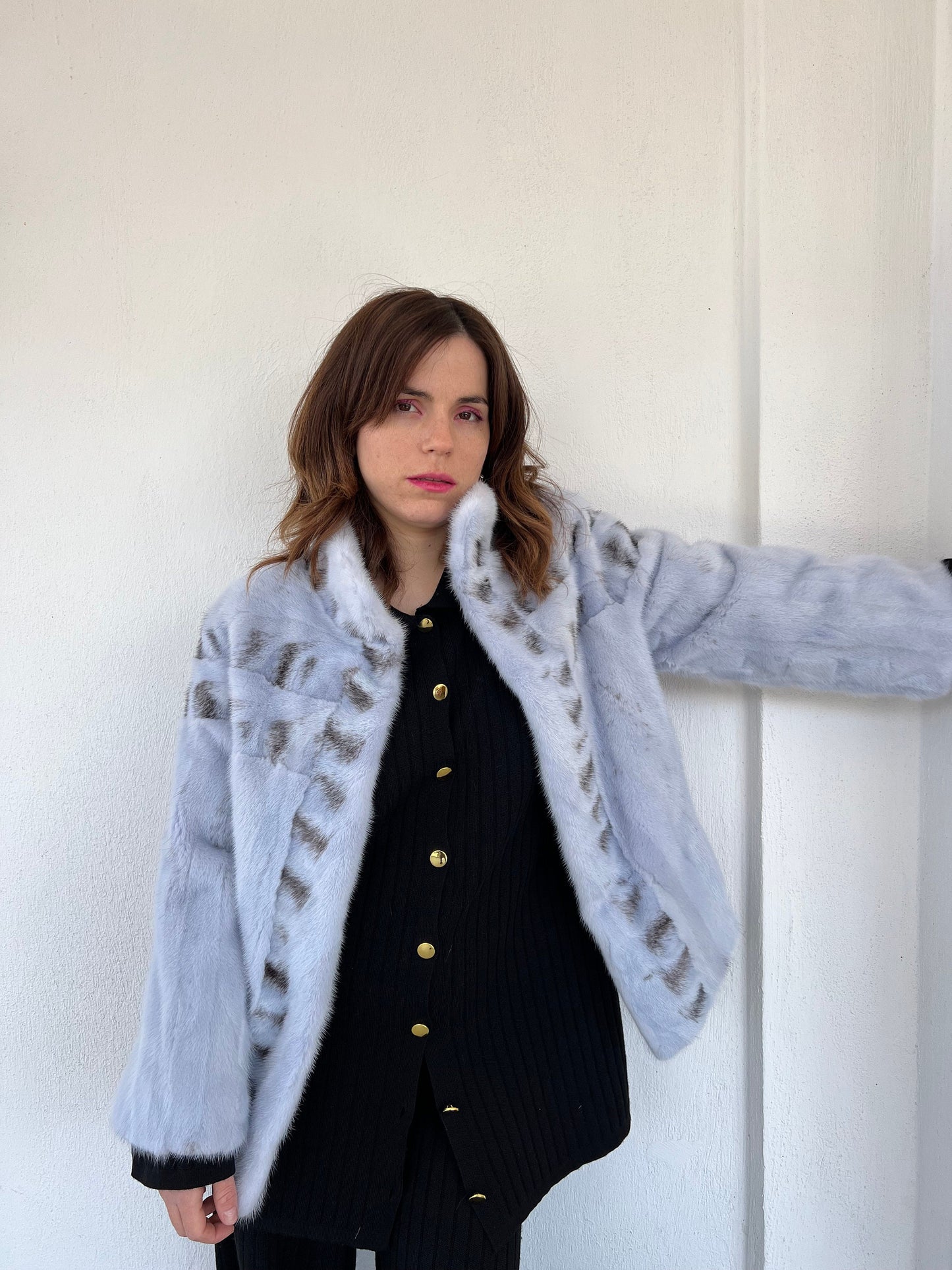 Baby Blue Mink Fur Jacket: High Collar artisanal fur - Handmade in Greece.