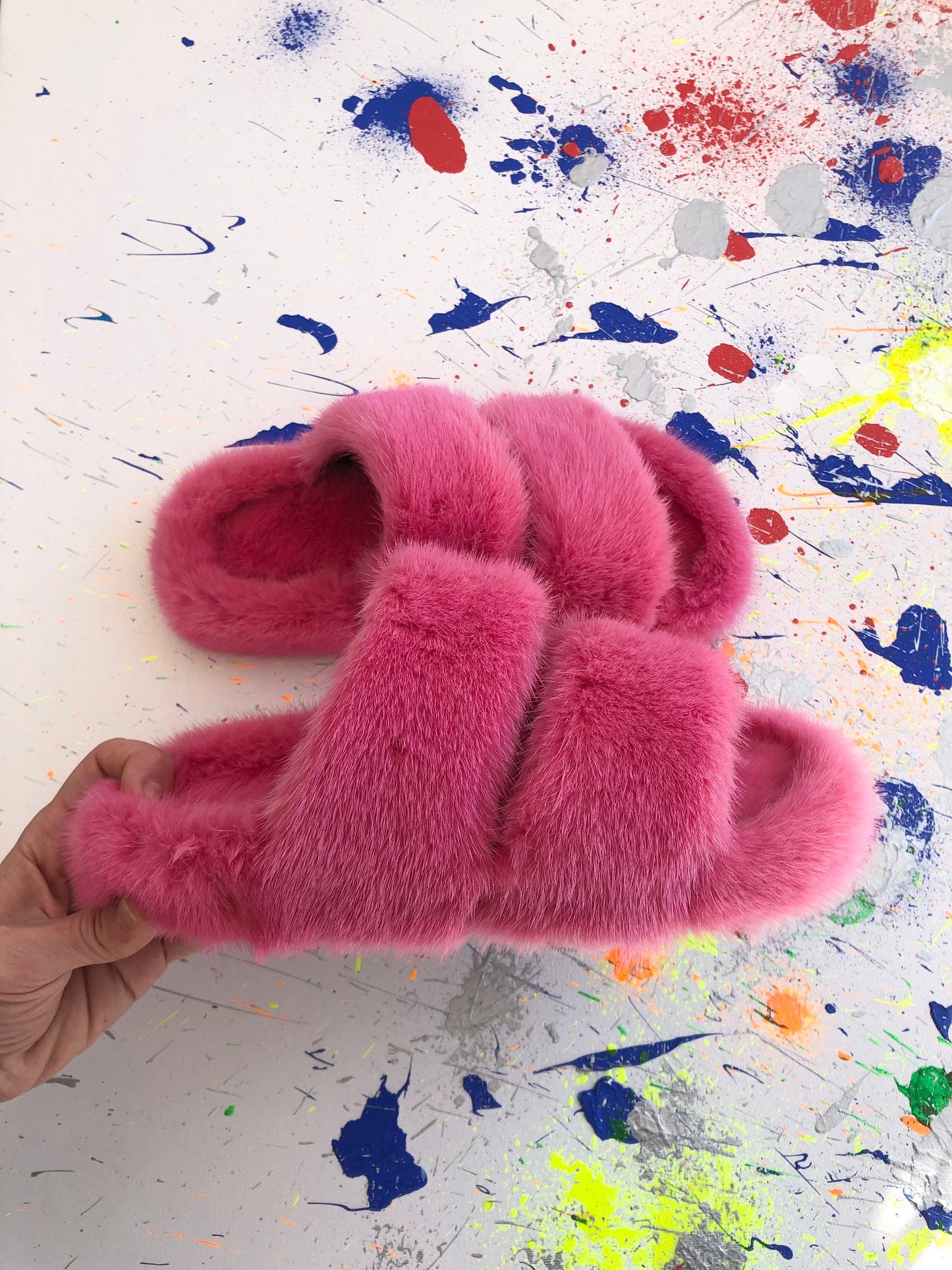 Pink Mink Fur Slides: Luxury Fur Slippers