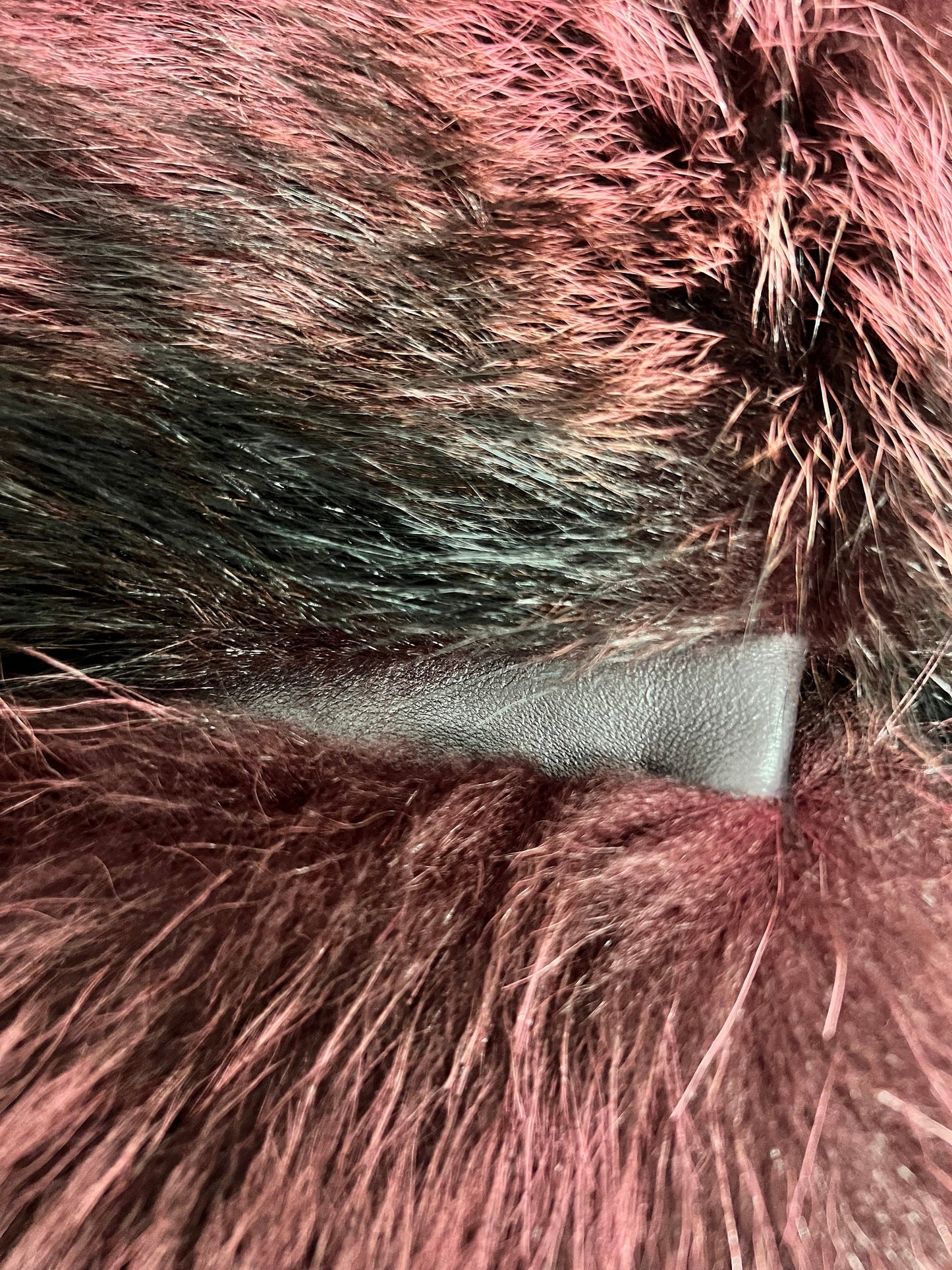 Genuine Burgundy Raccoon Fur Jacket: Leather Trim, XXSmall