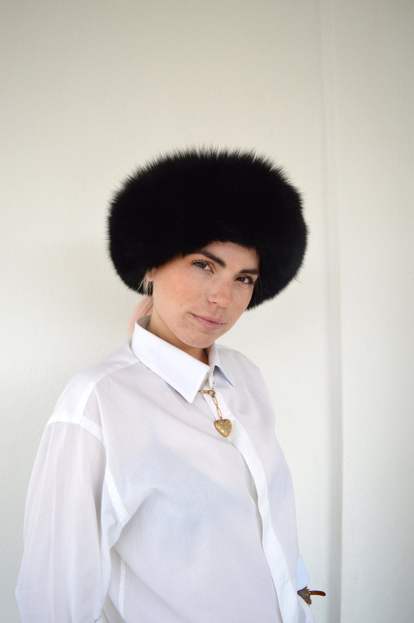 Real Black Fox Fur Headband Collar, Winter Loop Scarf