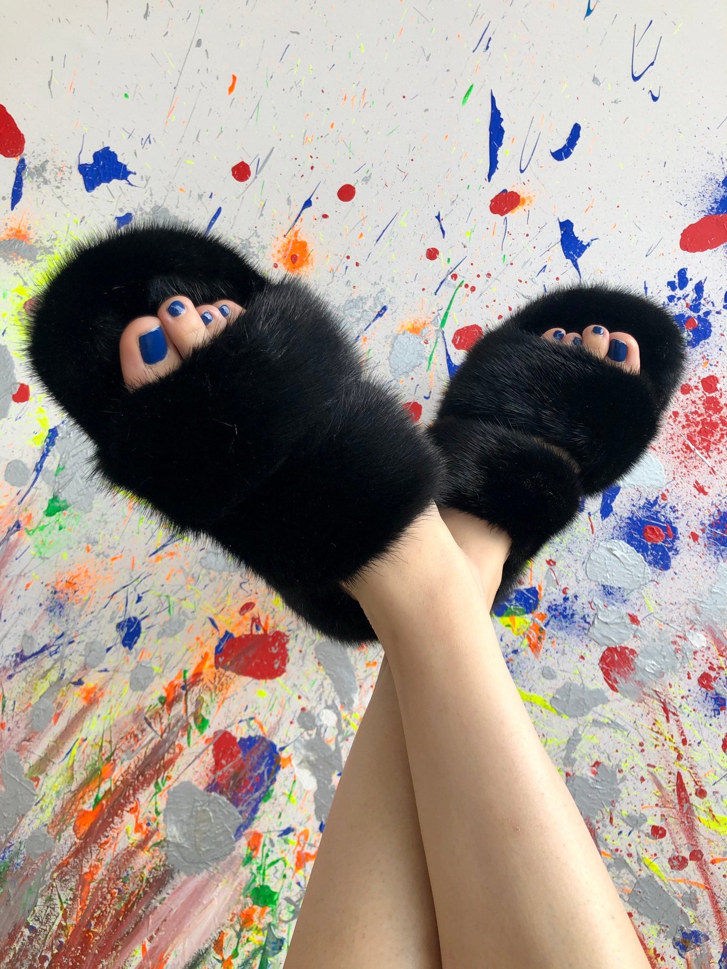 Black Mink Fur Slides: Luxury Fur Slippers