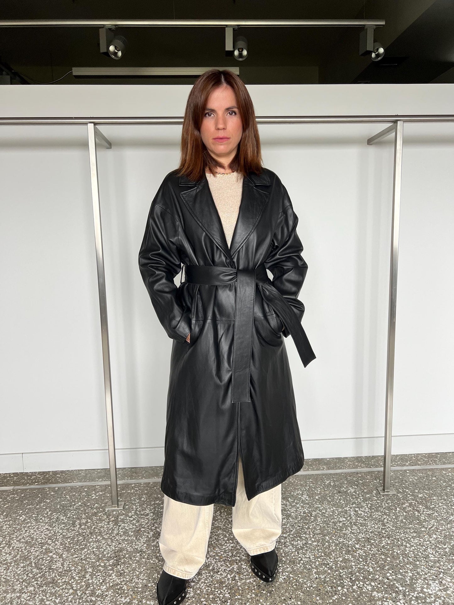 Handmade Black Nappa Leather Coat: Full Length Belted Jacket