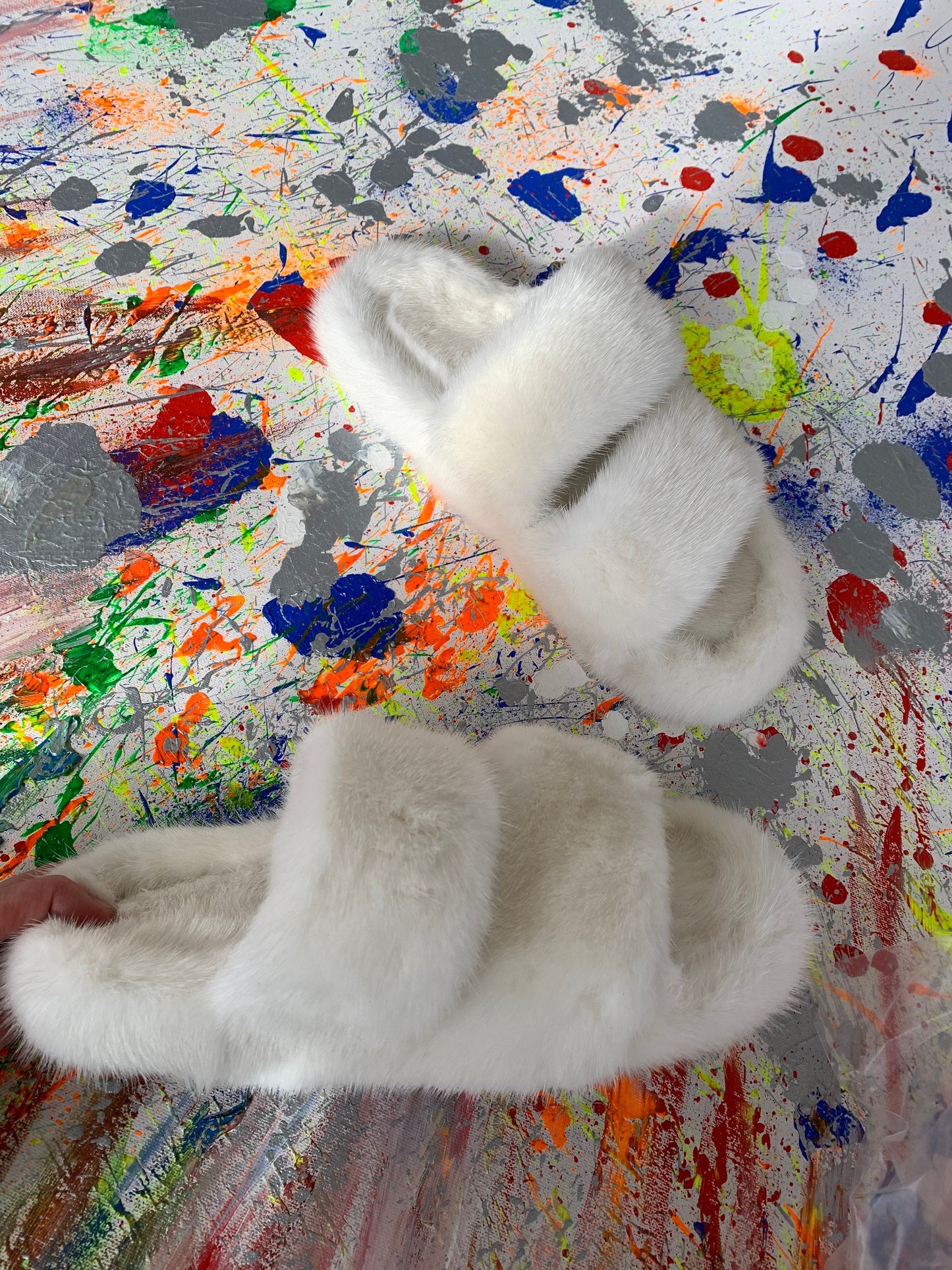 White Mink Fur Slides: Luxury Fur Slippers