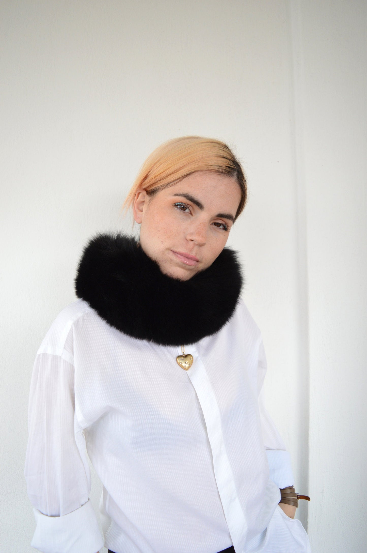 Real Black Fox Fur Headband Collar, Winter Loop Scarf
