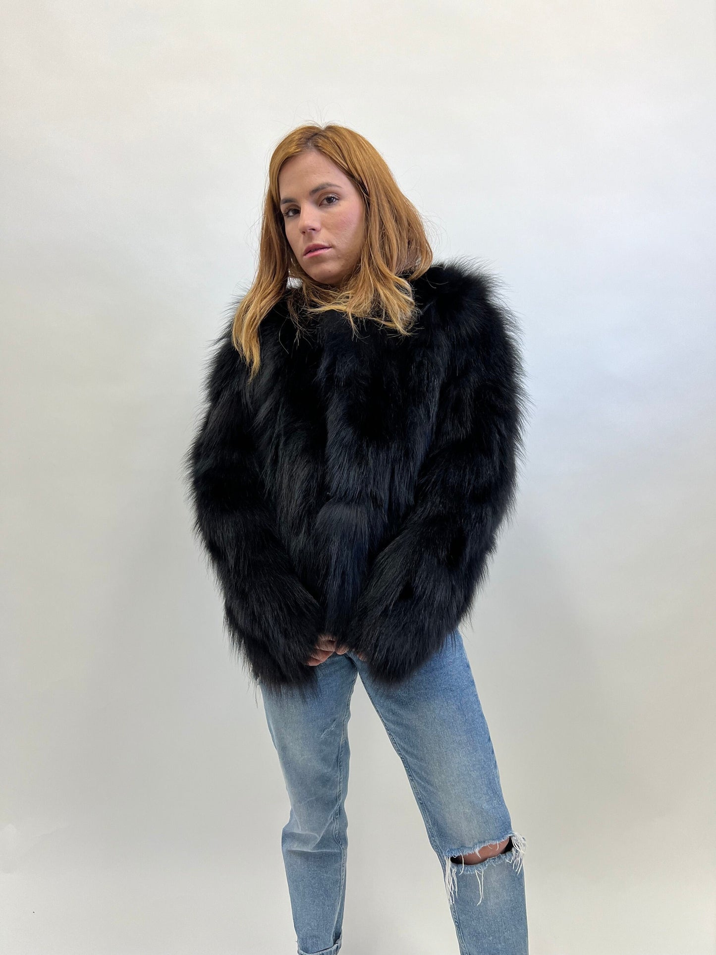 Real Black Fox Fur Jacket: Handmade Winter Coat