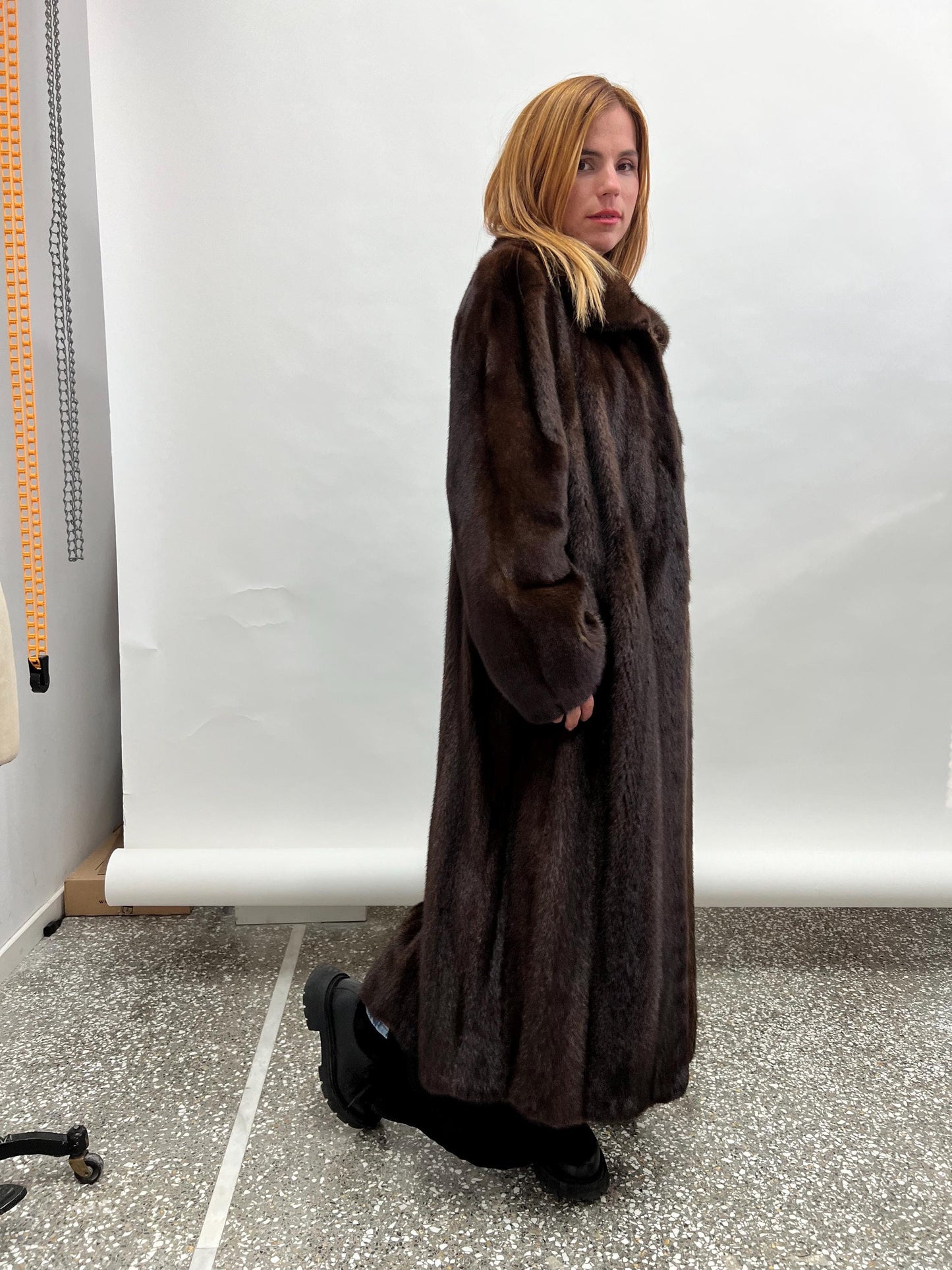 Brown Mink Fur Long Collared Coat - Saga Sustainable Fashion