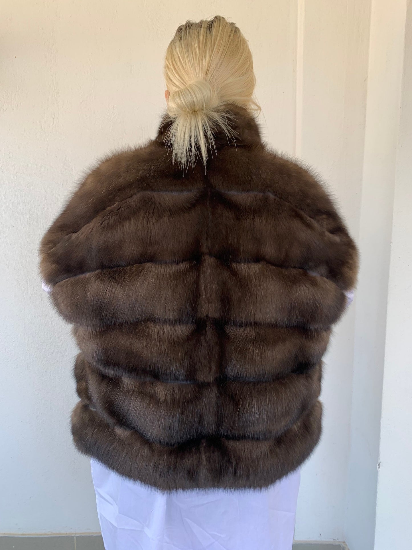 Barguzinsky Sable Fur Jacket: Brown Leather Trim, Cashmere Lined