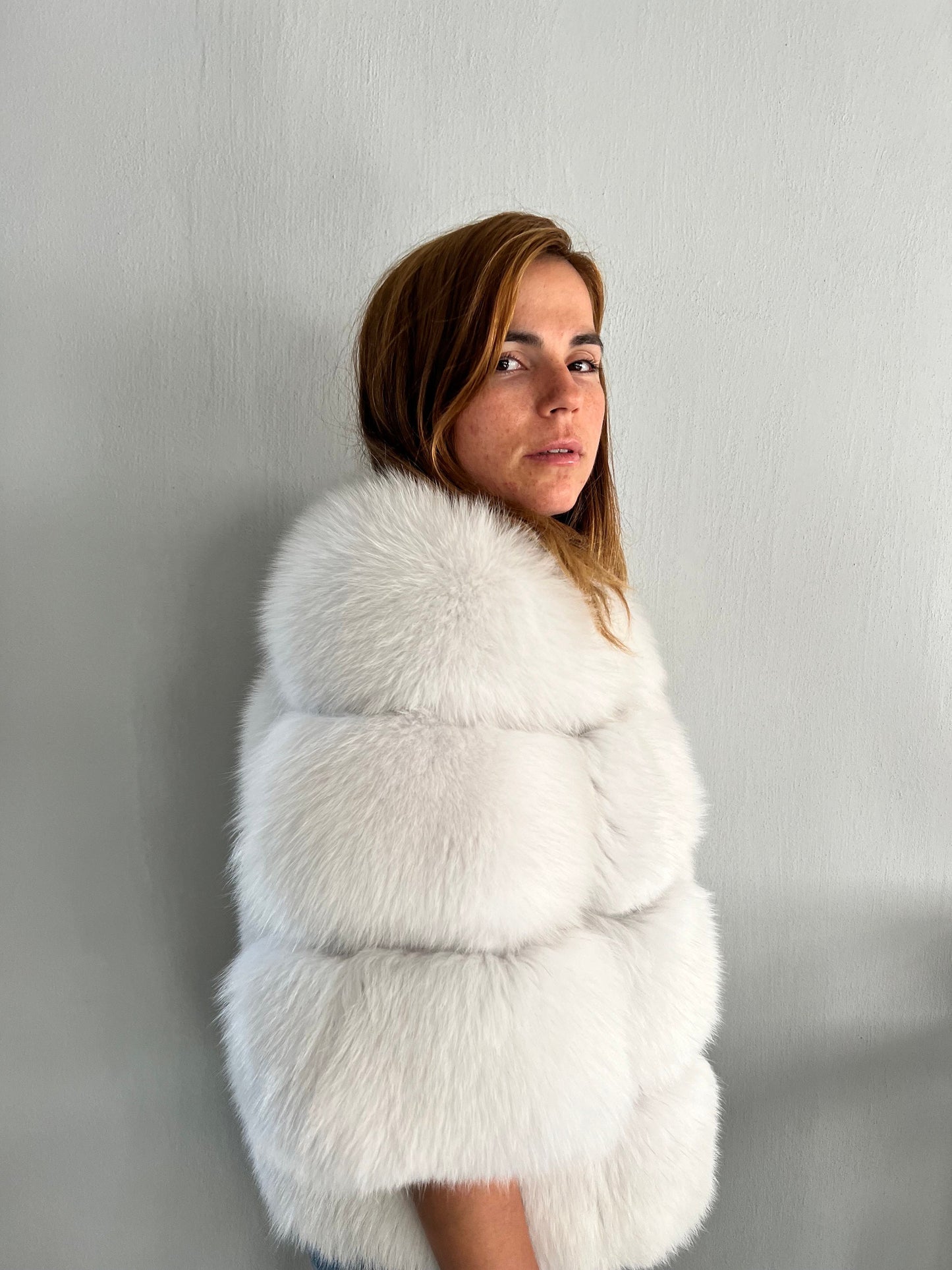 Handmade White Fox Fur Bolero Jacket - Bridal Stole size Small
