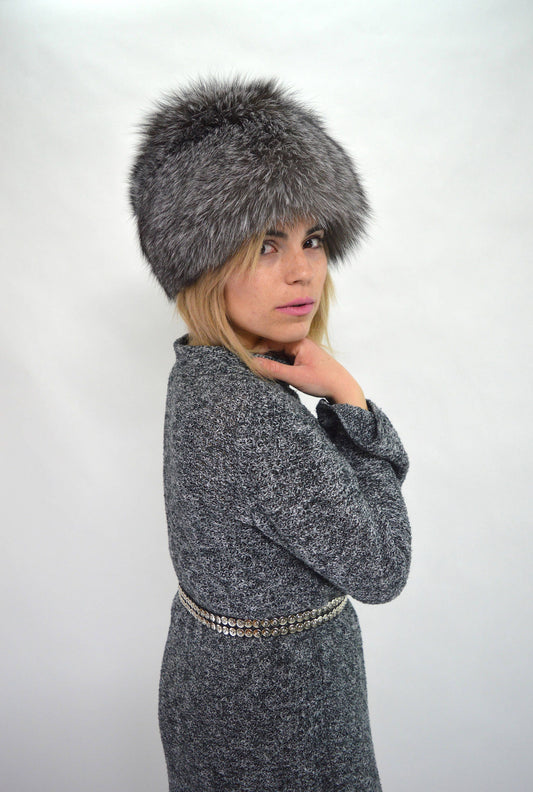 Handmade Silver Fox Fur Cossack Hat, Winter Fur Cap