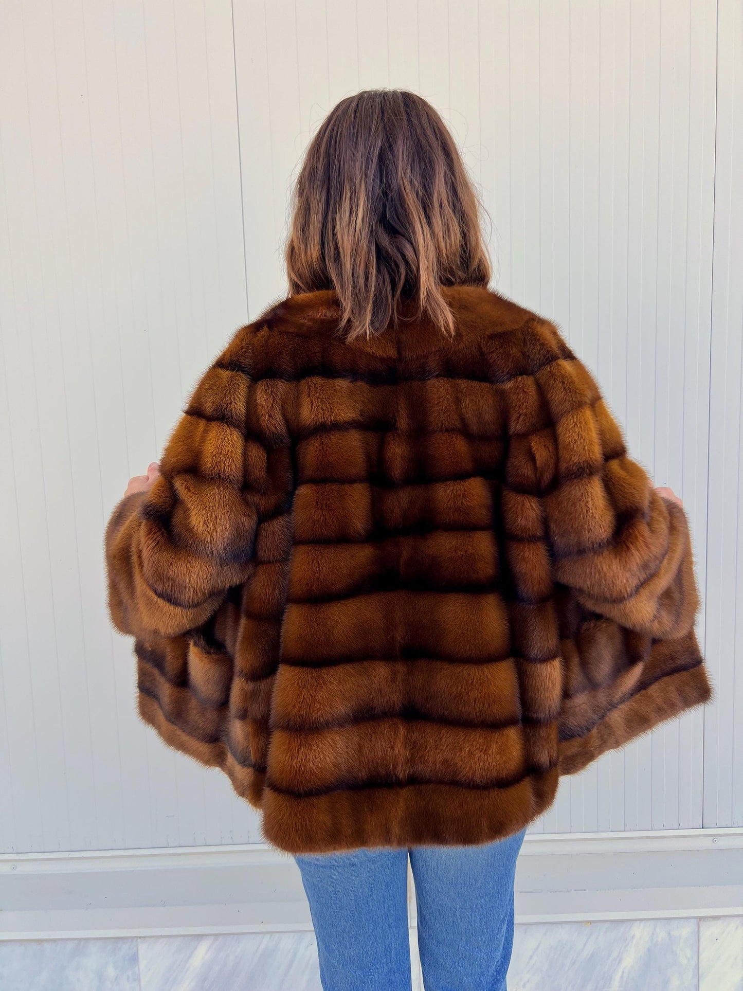 Golden Mink Fur Coat: Saga Lavish Full Skin Jacket, Size Medium