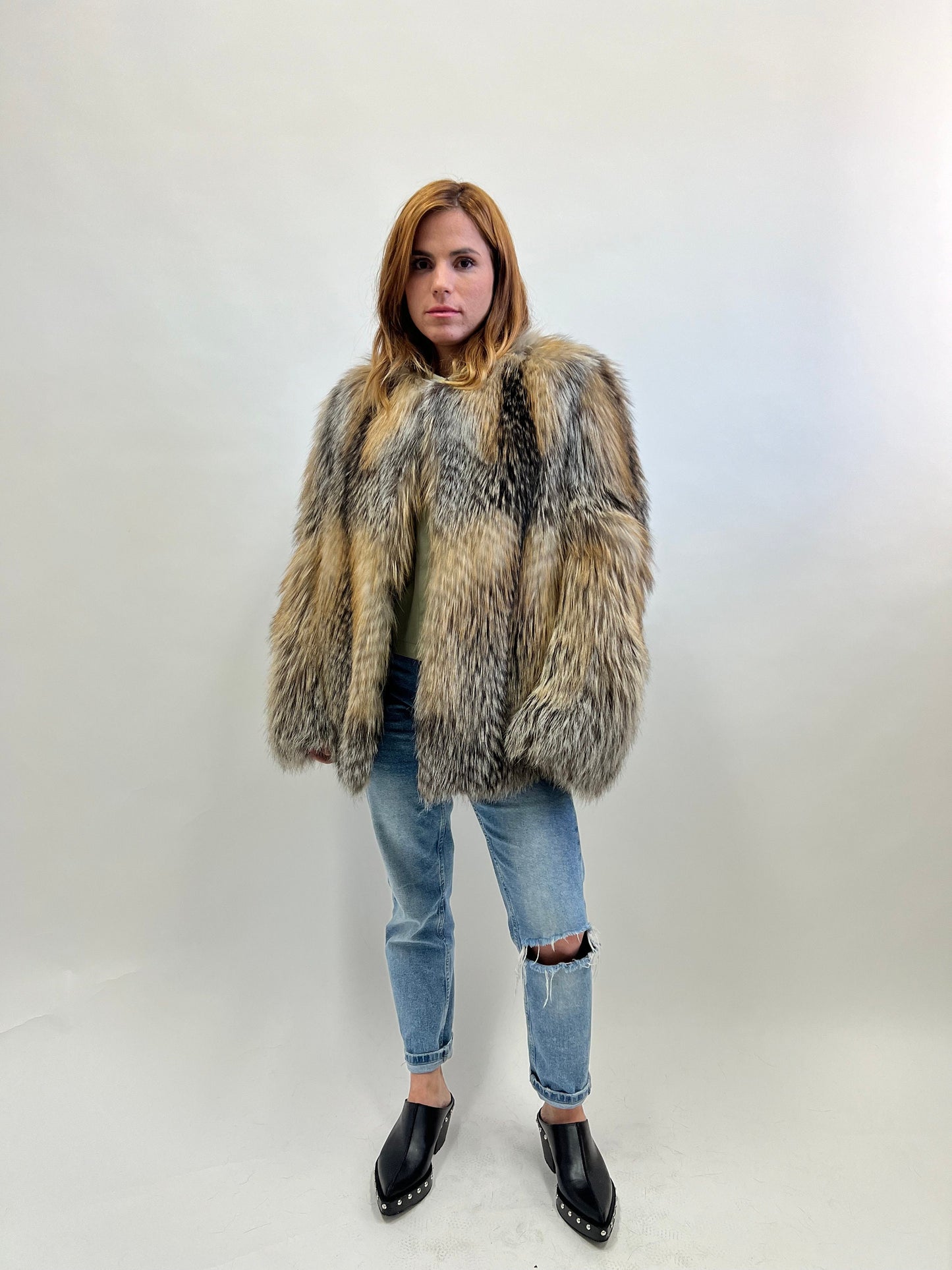 Real Gold Cross Fox Fur Jacket - Stylish Luxury Gift
