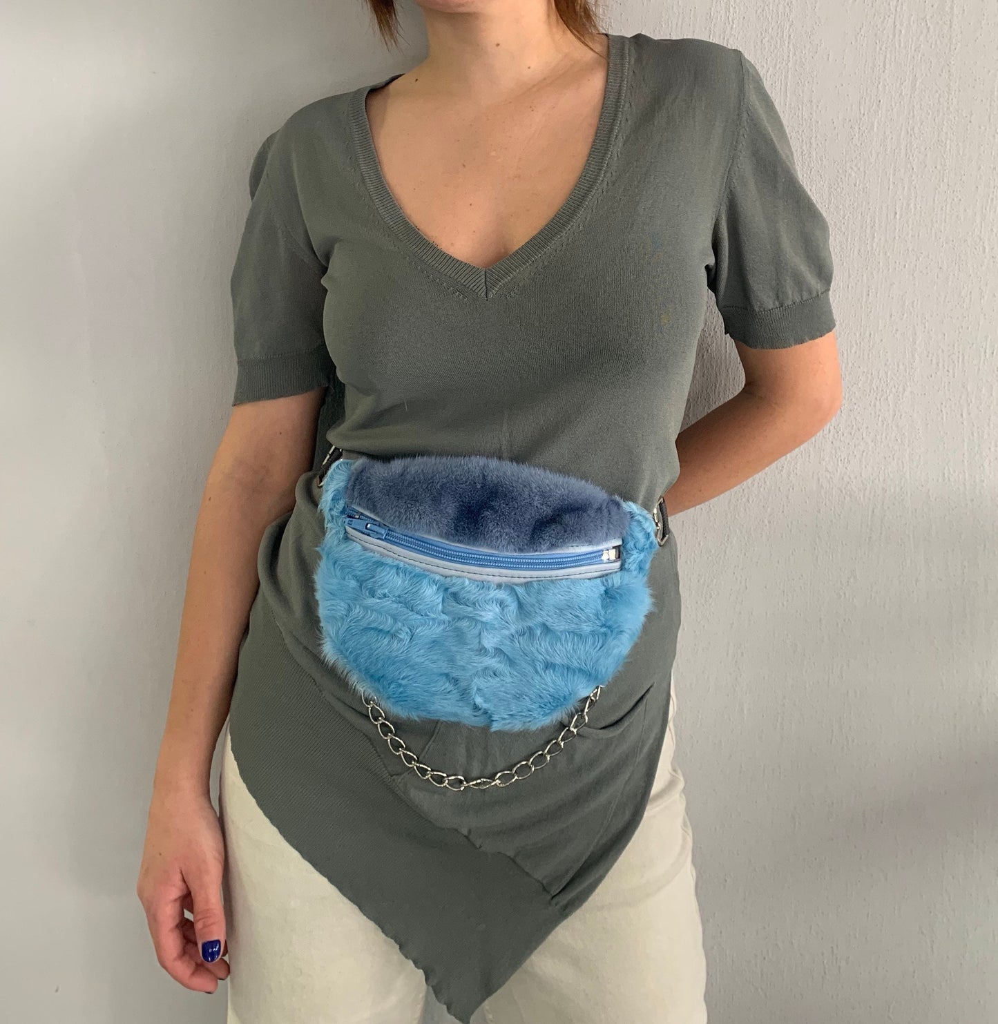 Real Mink Fur Bumbag: Lined Fanny Pack with Chain