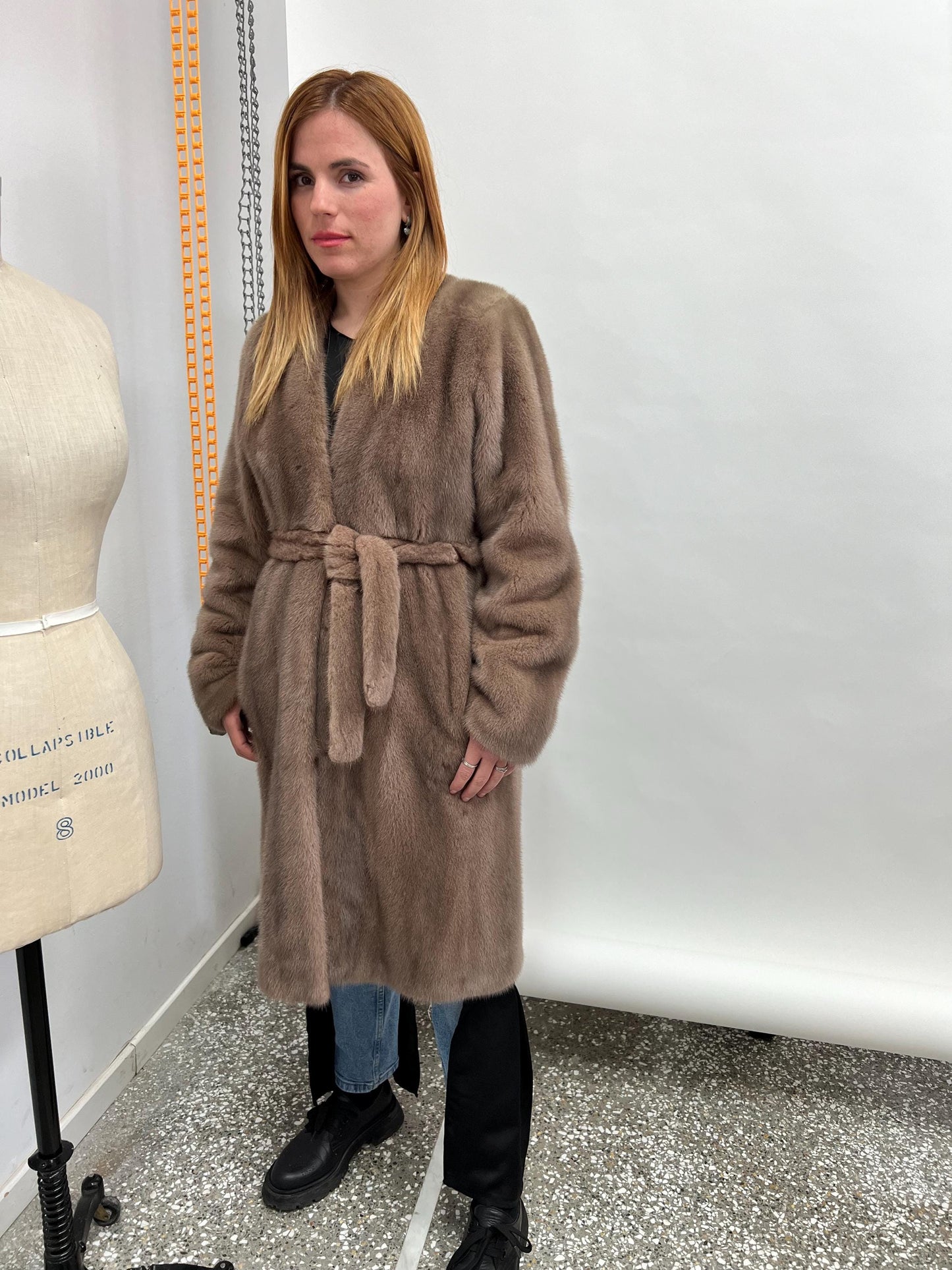 Cappuccino Mink Fur Coat: Saga Pelts, Belted Stroller