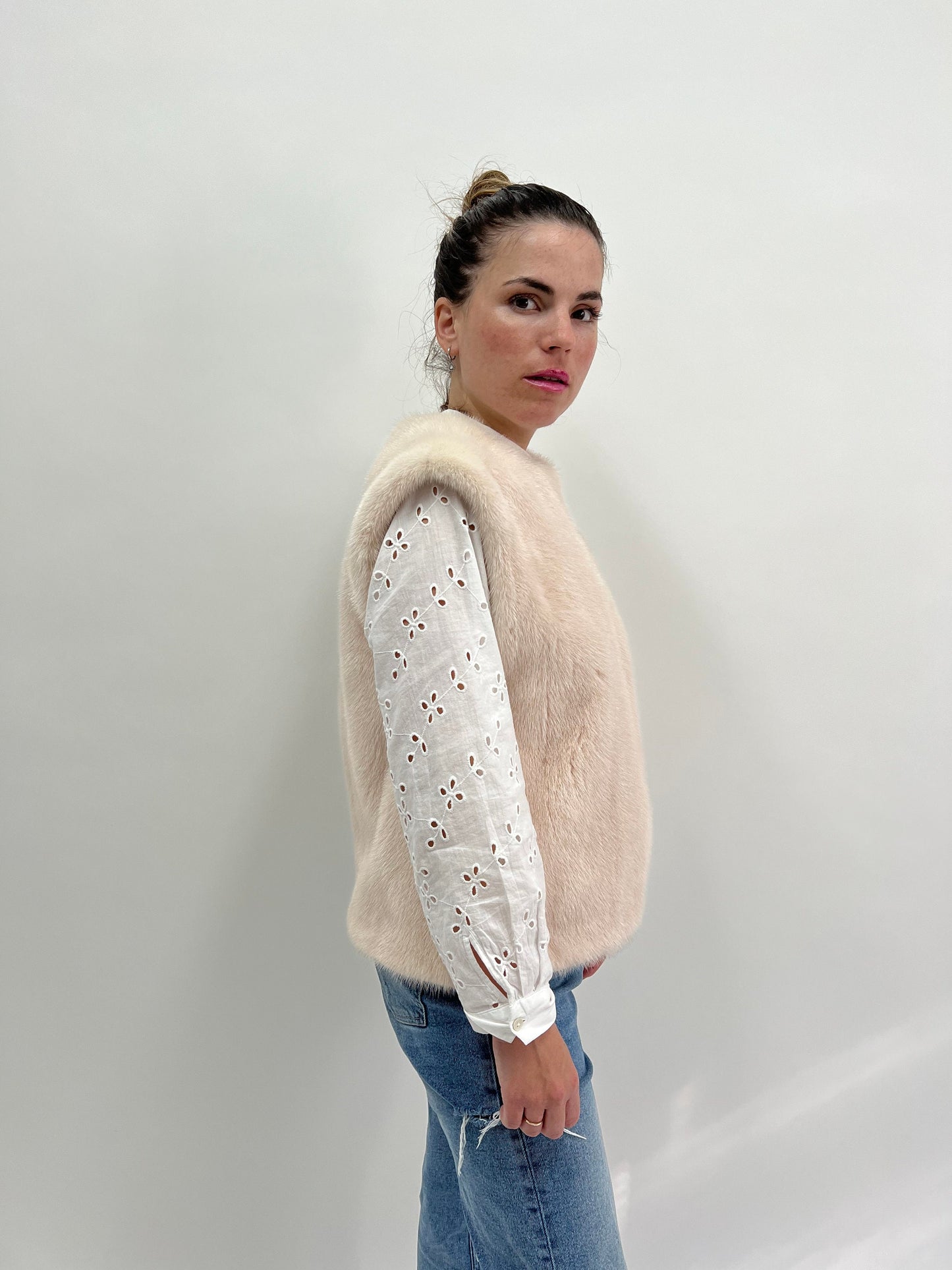 Two-Tone Mink Fur Vest: Modern Zip Blouse, Luxury Gift