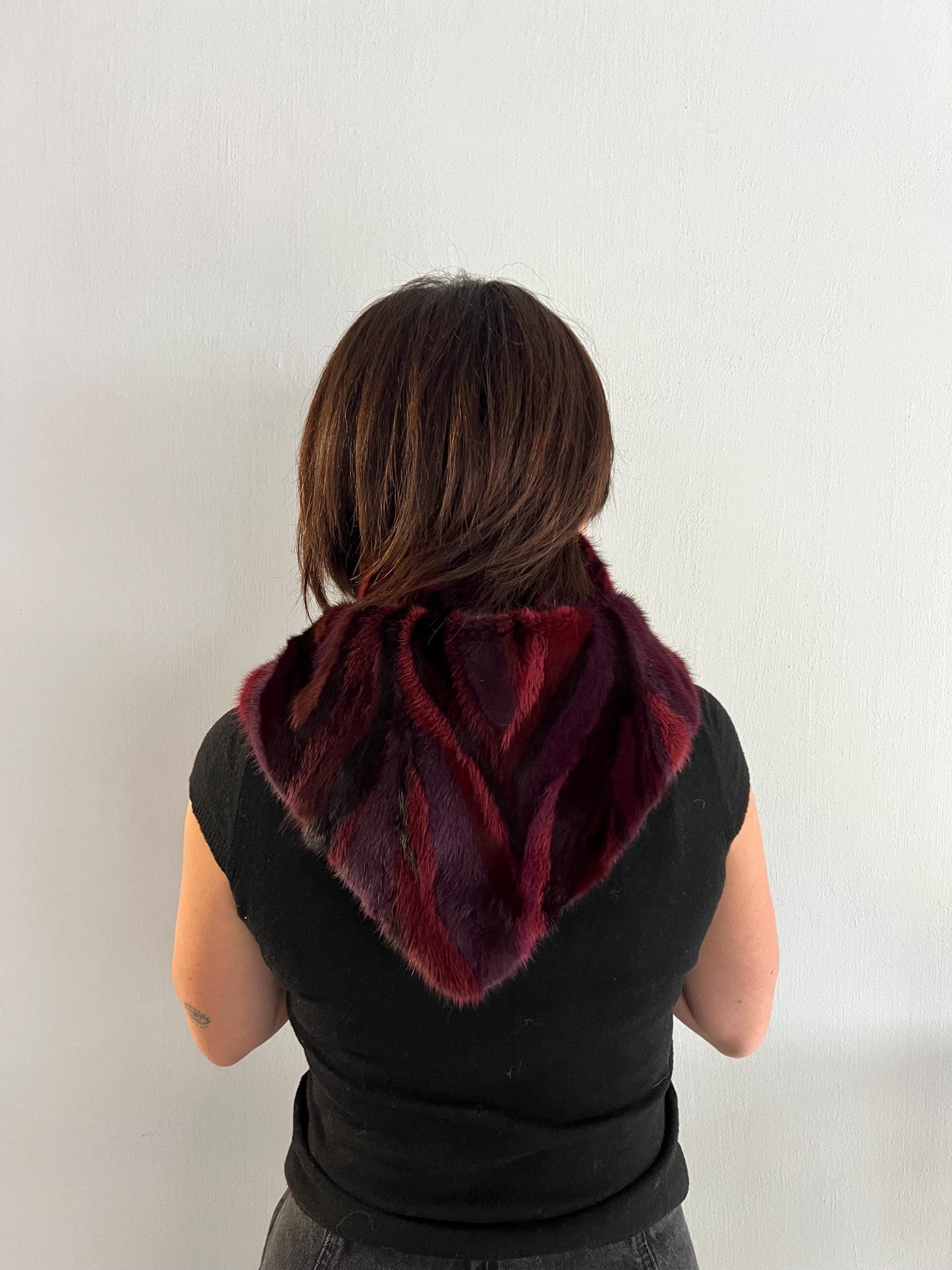 Burgundy Mink Fur Handkerchief, Lined Fur Accessory