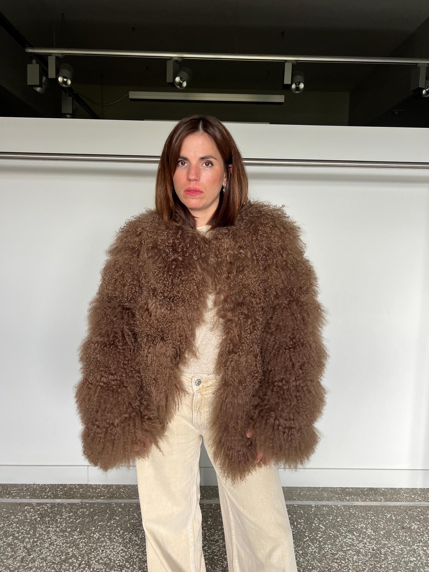 Handmade Chocolate Mongolian Lamb Fur Jacket: Soft Fluffy Brown